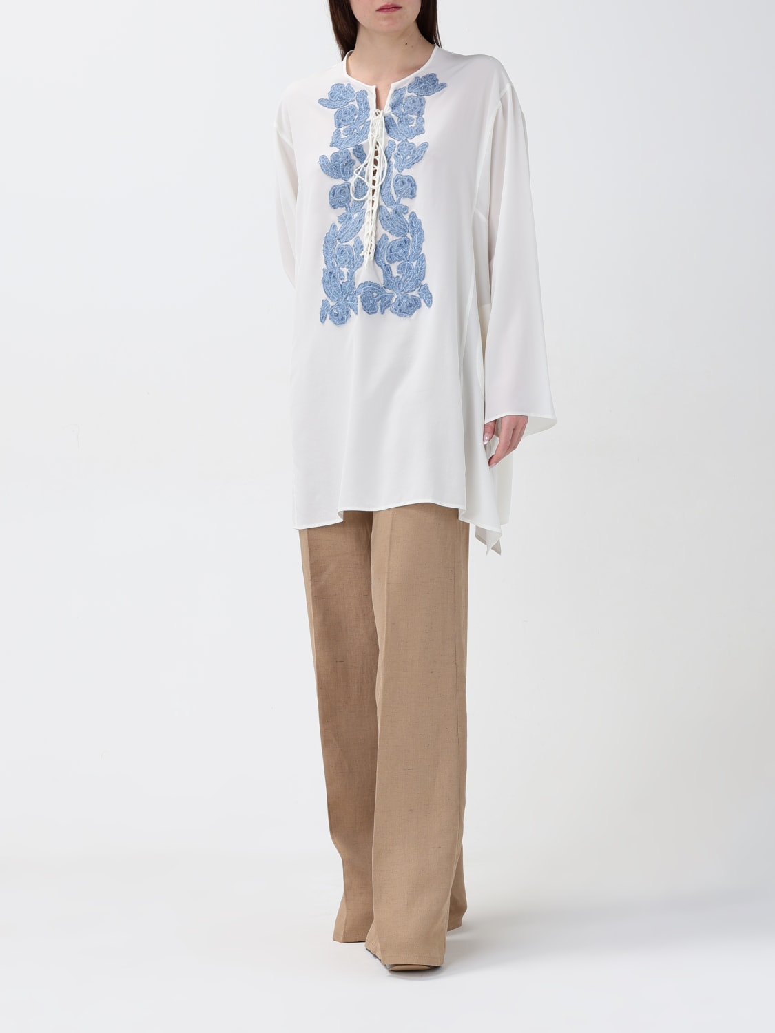 ERMANNO SCERVINO TOP E BLUSE: Blusa Ermanno Scervino in seta con ricami , Bianco - Img 2