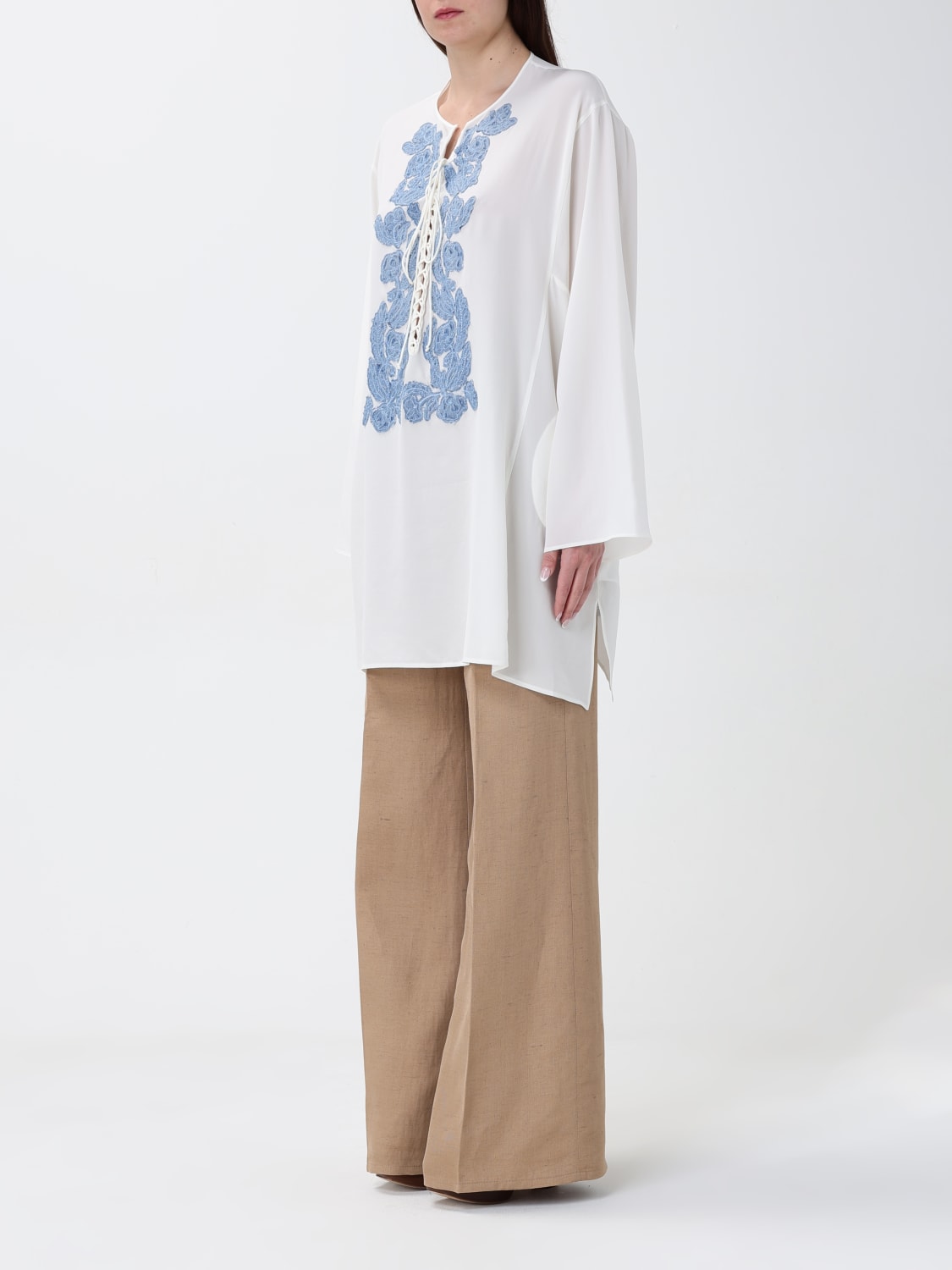 ERMANNO SCERVINO TOP E BLUSE: Blusa Ermanno Scervino in seta con ricami , Bianco - Img 4