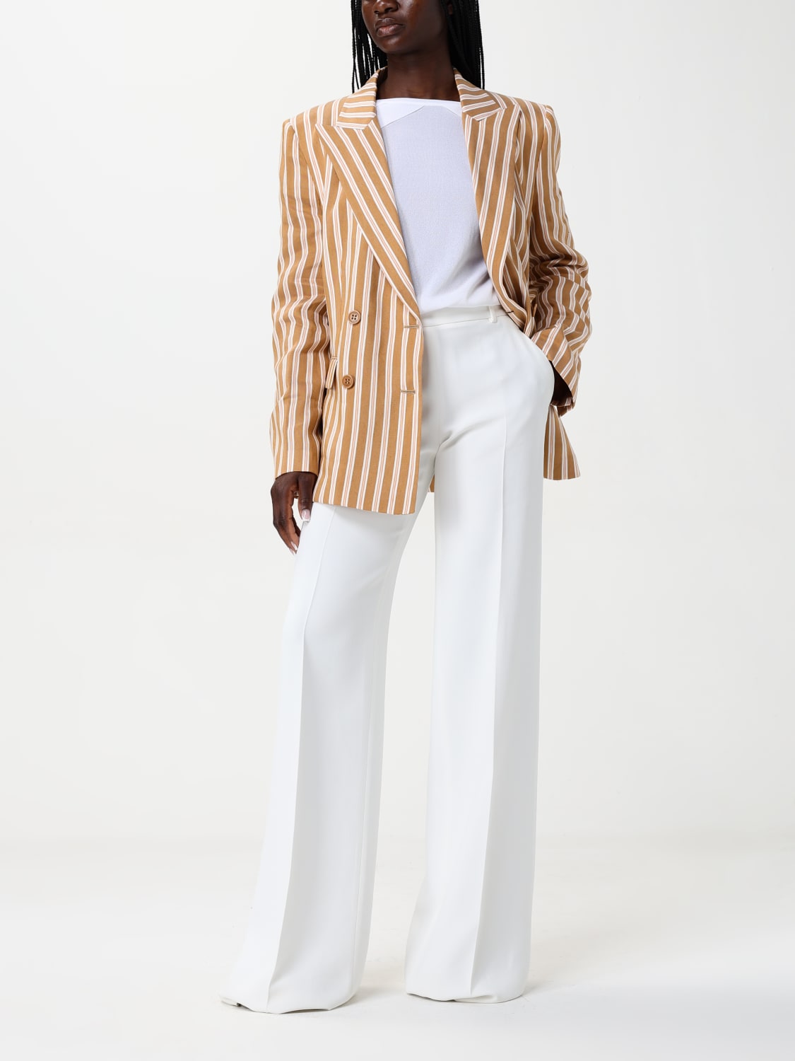 ALBERTA FERRETTI BLAZER: Blazer doppiopetto Alberta Ferretti in misto lino a righe , Fantasia - Img 2
