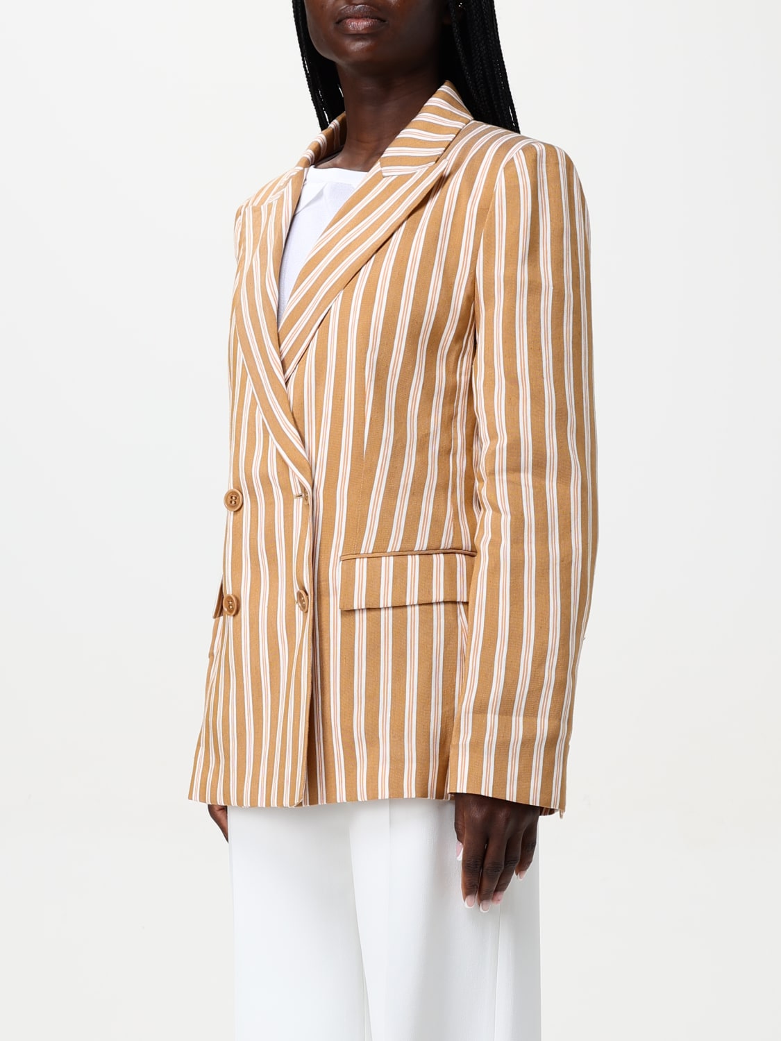 ALBERTA FERRETTI BLAZER: Blazer doppiopetto Alberta Ferretti in misto lino a righe , Fantasia - Img 4