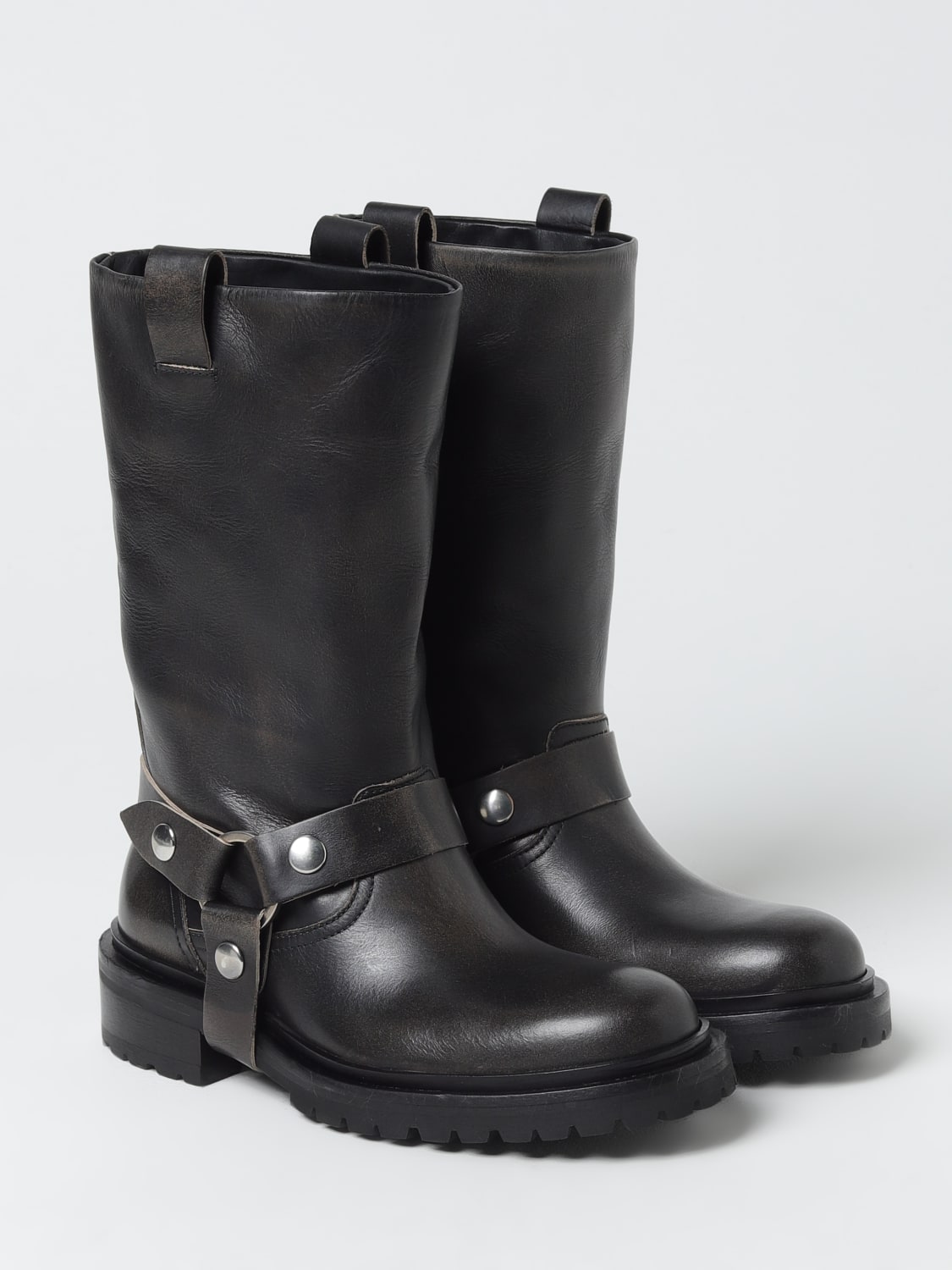 ミドルブーツ GOLDEN  Women Boots GWF00550F005498 90100 BLACK Women's black leather boots with clamp on the heel