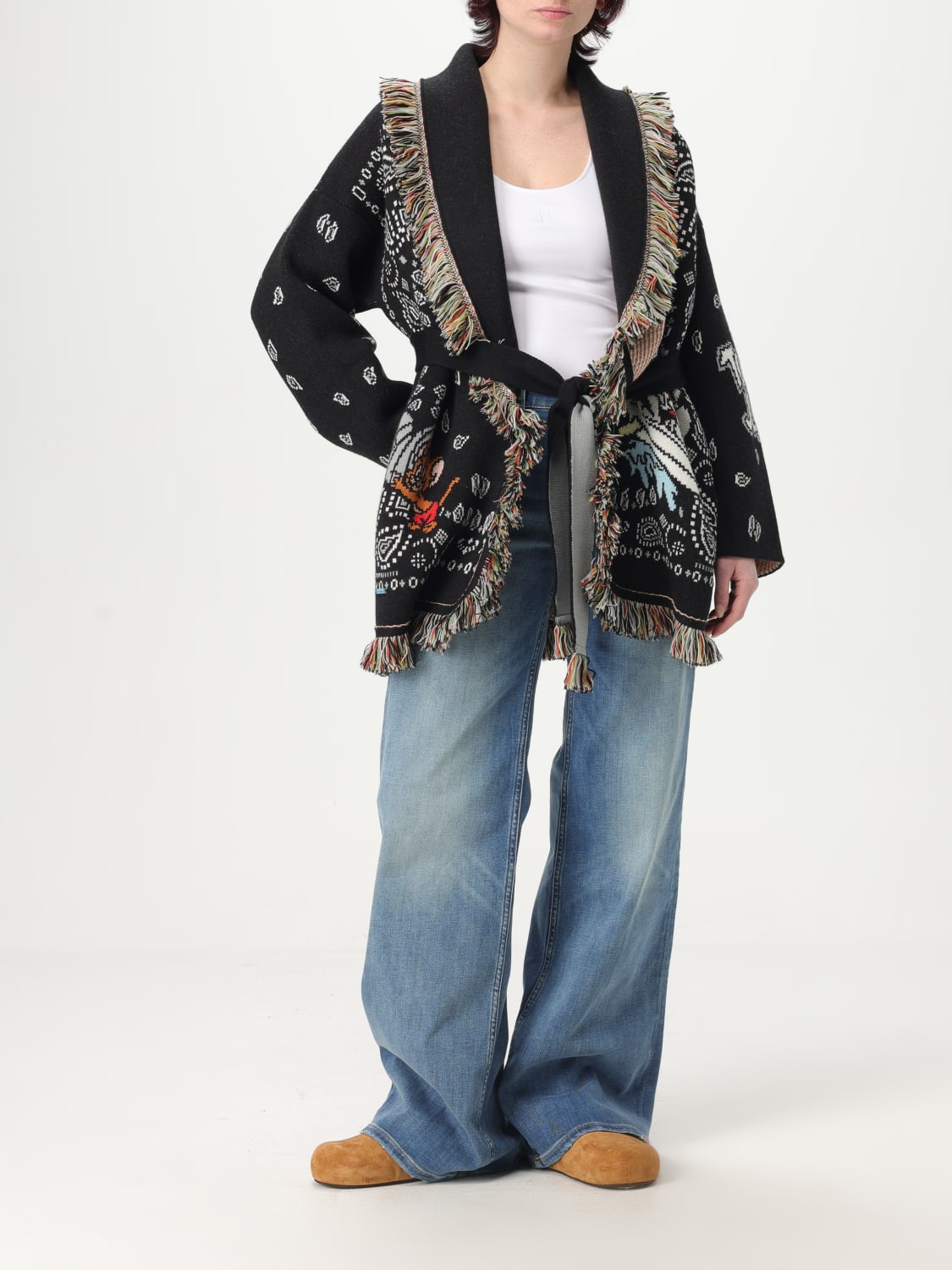 ALANUI CARDIGAN: Cardigan a vestaglia in lana e cashmere Tom & Jerry Bandana Jq Alanui, Nero - Img 2