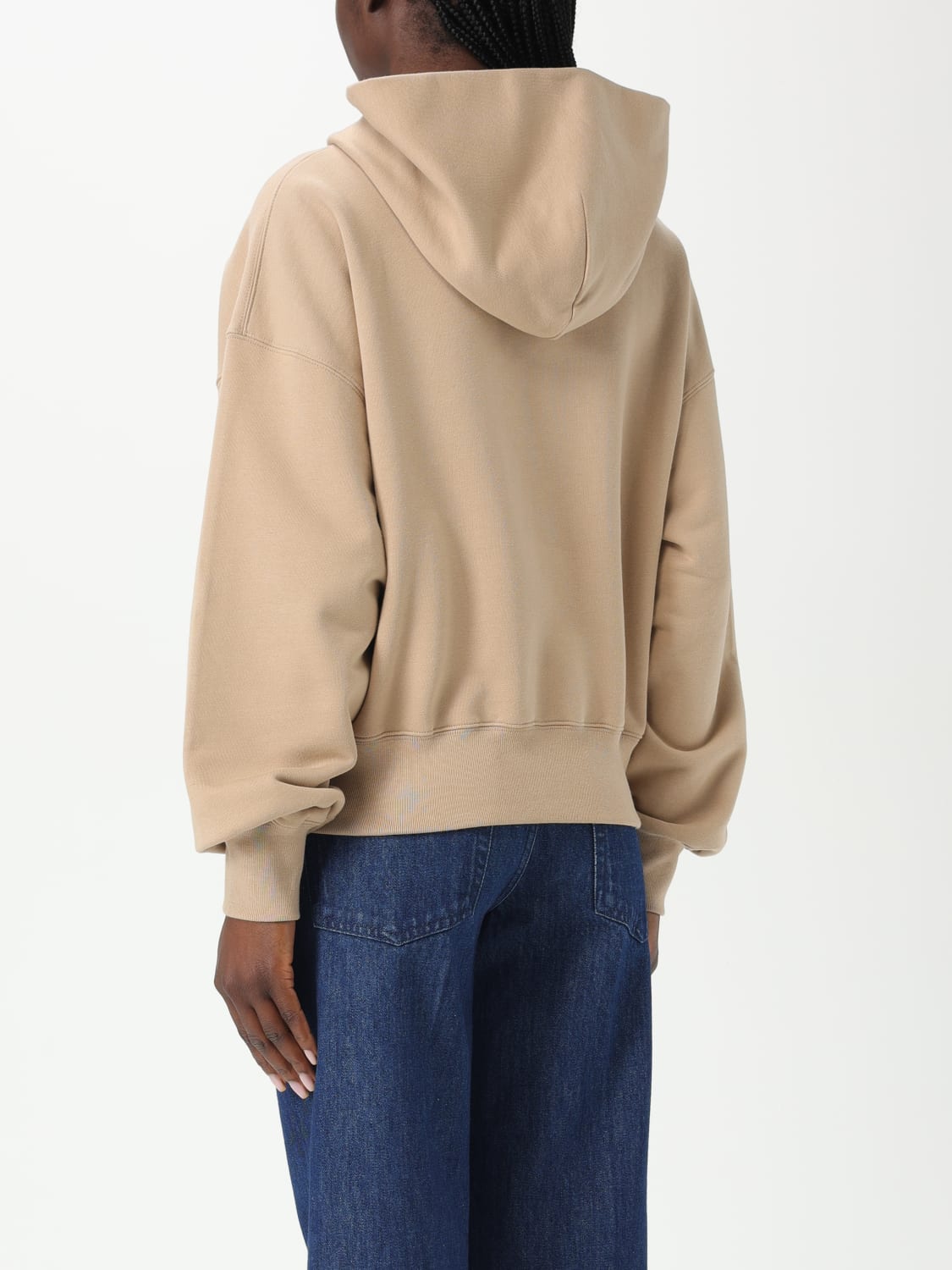 GUCCI FELPA: Felpa con cappuccio e logo Gucci, Beige - Img 2