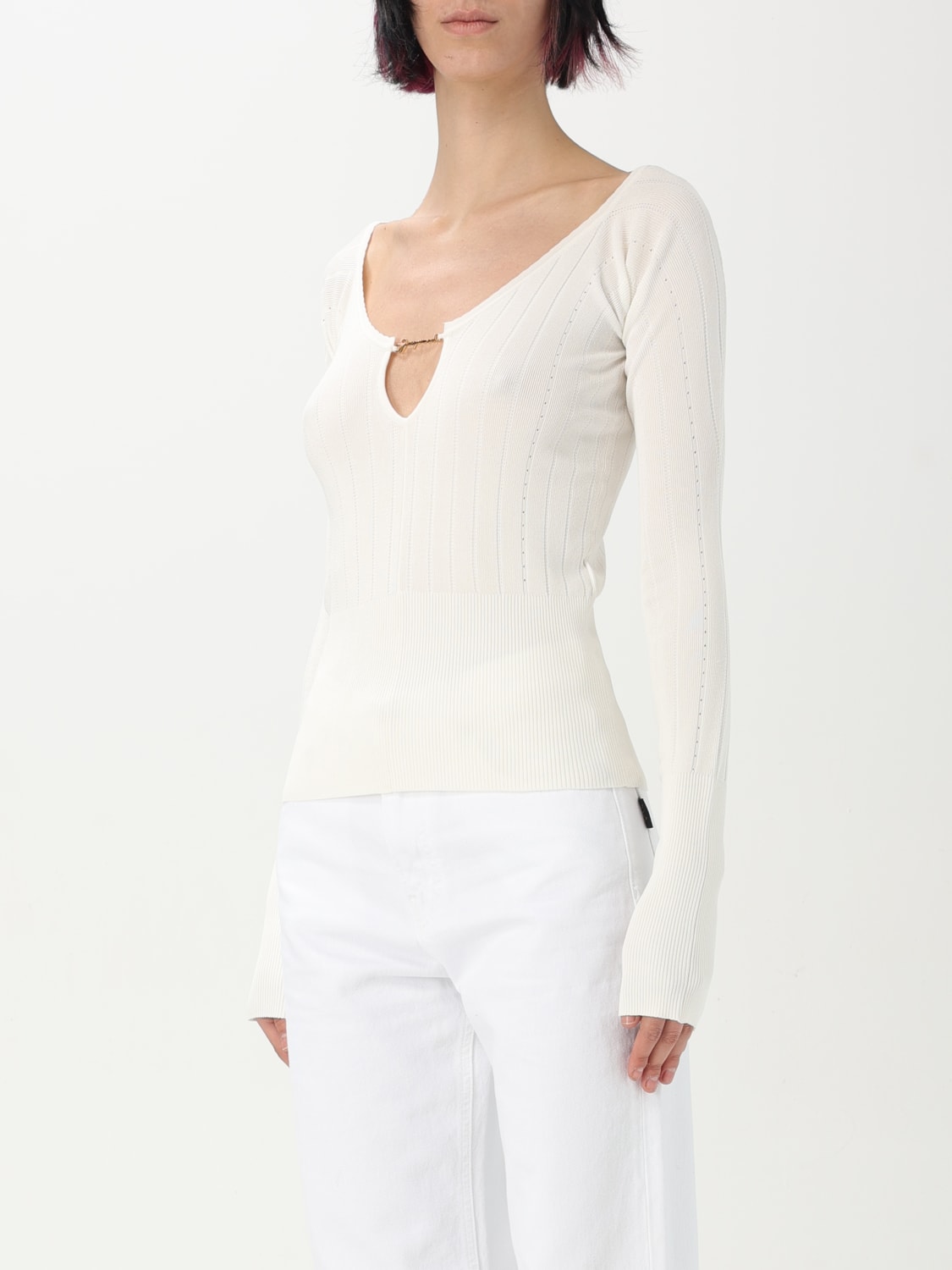 JACQUEMUS SWEATER: Jacquemus sweater with metal logo, White - Img 3