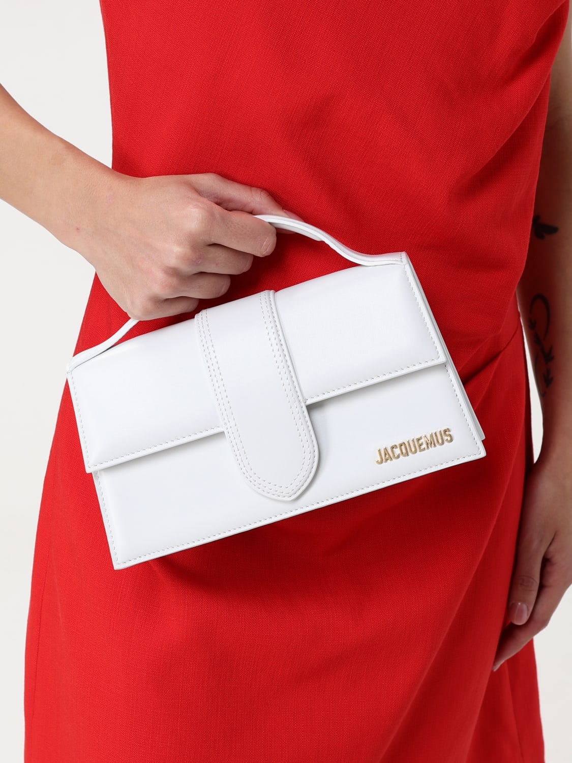 JACQUEMUS BORSA MINI: Borsa Le Grand Bambino Jacquemus in pelle , Bianco - Img 2