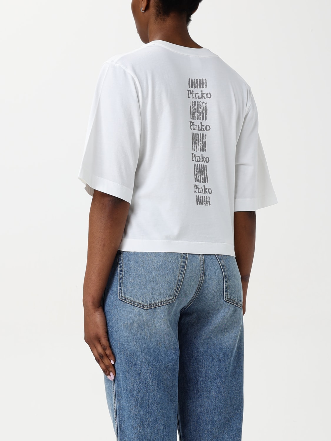 Tシャツ・カットソー PINKO Woman T-Shirt White 105217A2M2 Z04 PINKO - Crew-neck T-shirt with White Embroidery – TRYME Shop