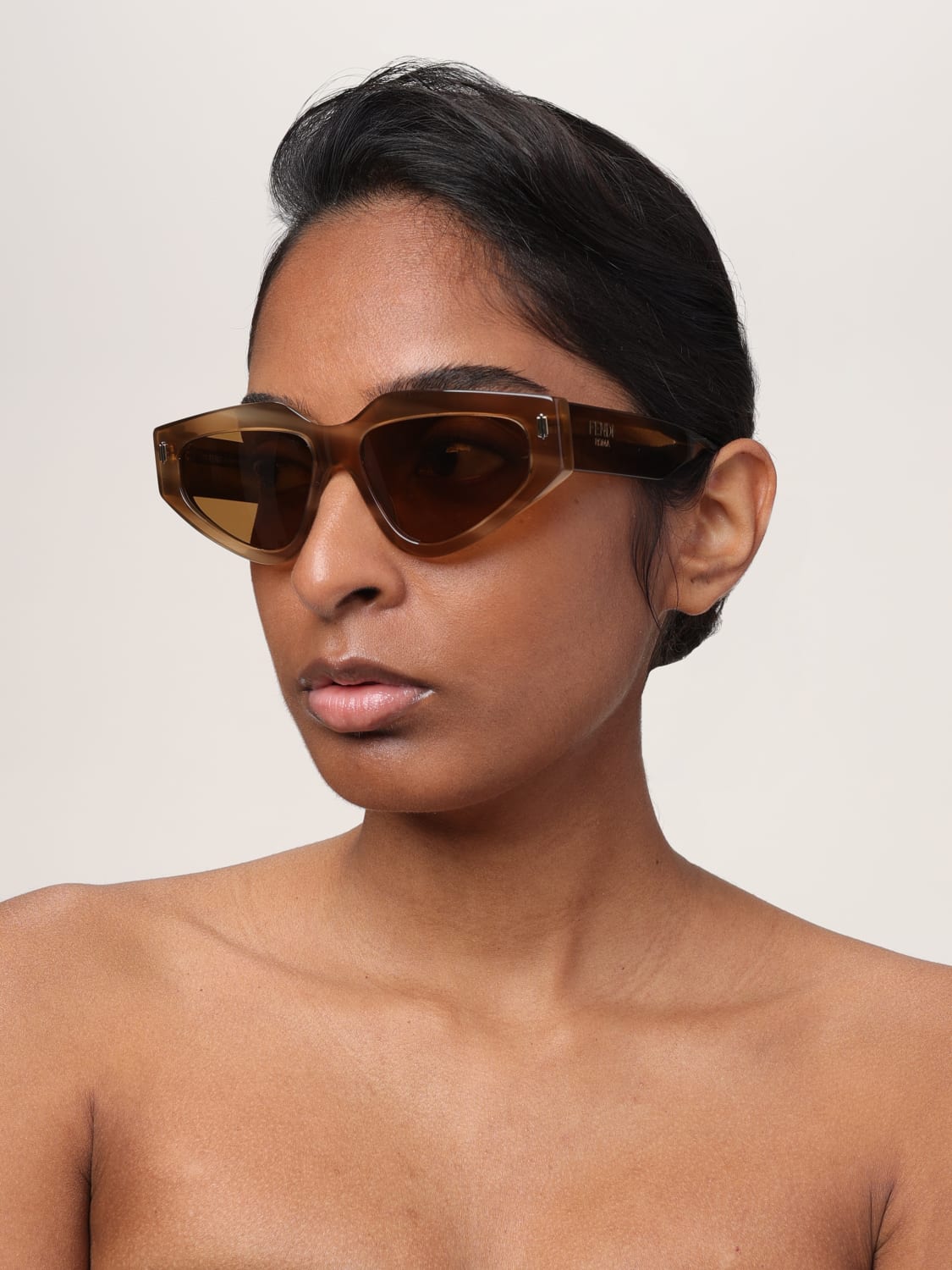 FENDI OCCHIALI DA SOLE: Occhiali da sole in acetato Fendi, Marrone - Img 2