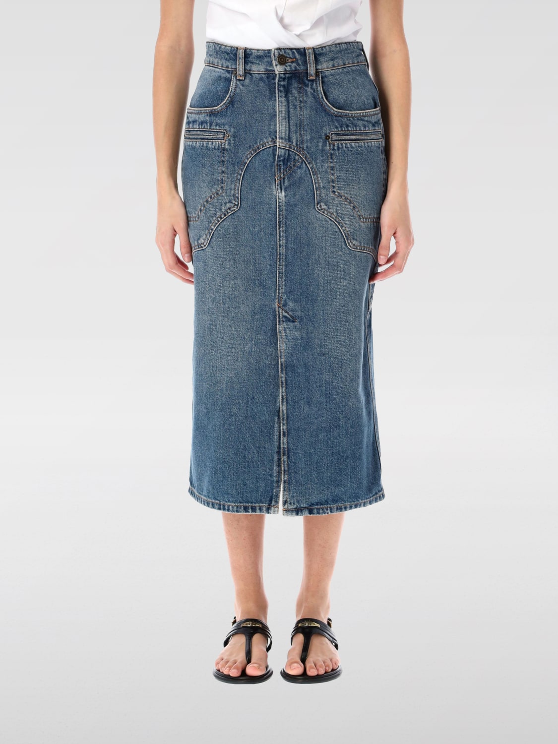 ISABEL MARANT GONNA: Gonna midi Isabel Marant in denim , Blue - Img 1