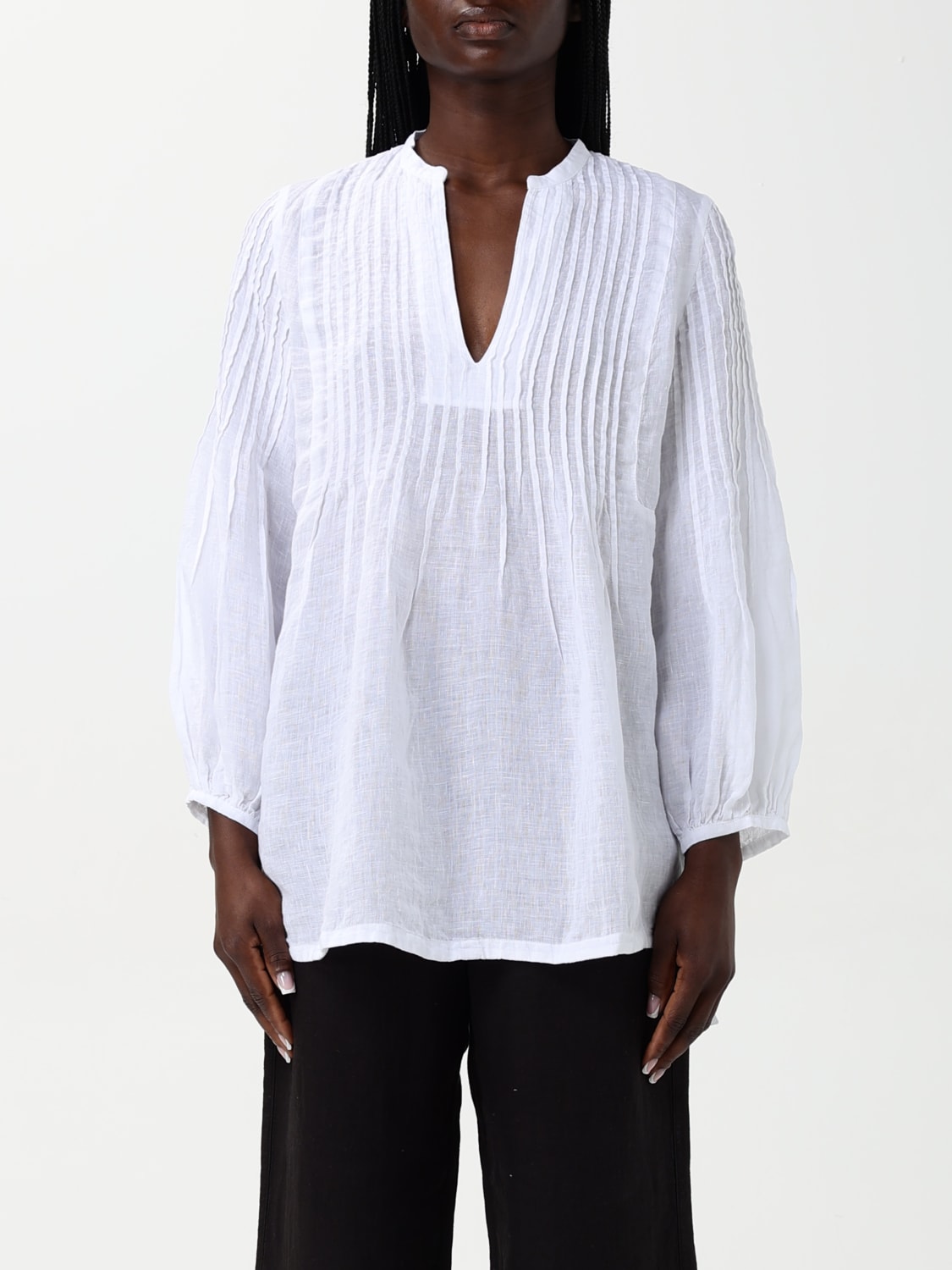 120% LINO TOP: Top woman 120% Lino, White - Img 1