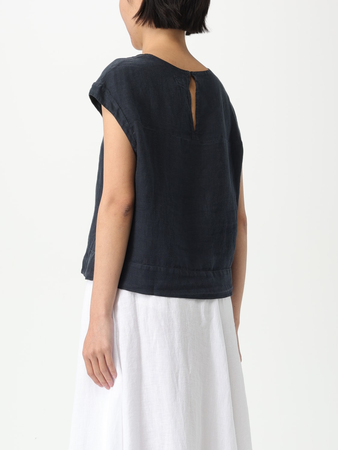 120% LINO TOP: Hemdbluse damen 120% Lino, Blau - Img 2