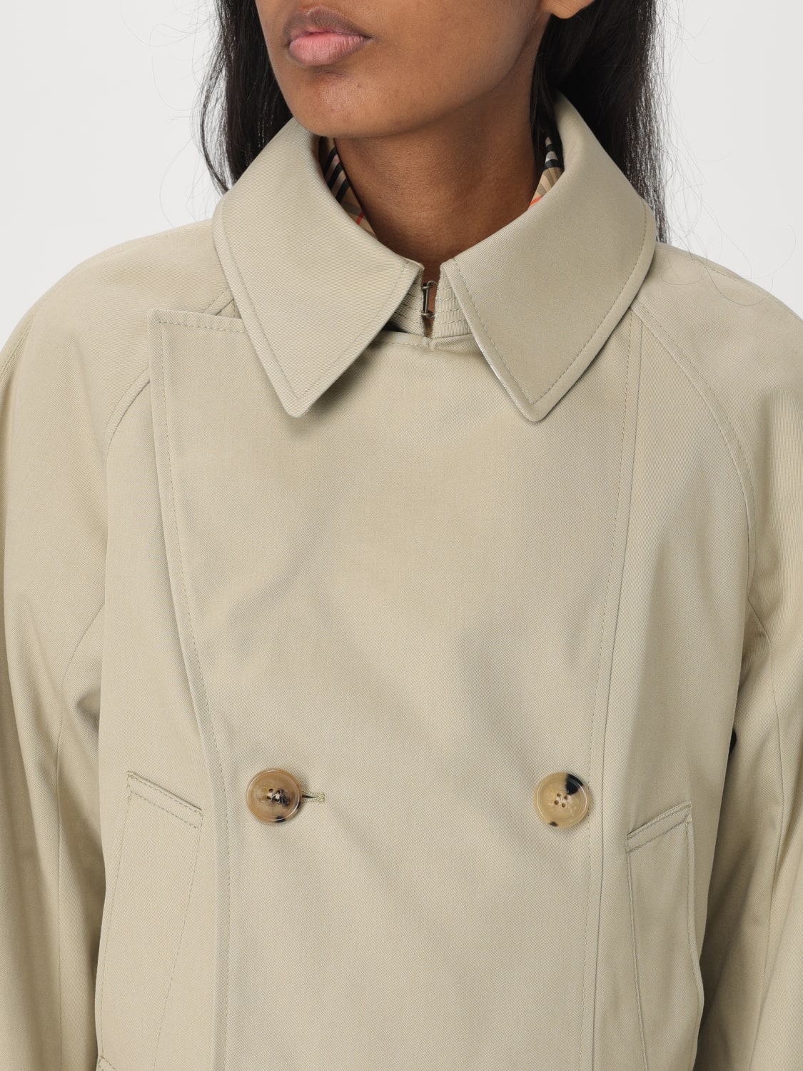 BURBERRY: double-breasted cotton trench coat - Beige