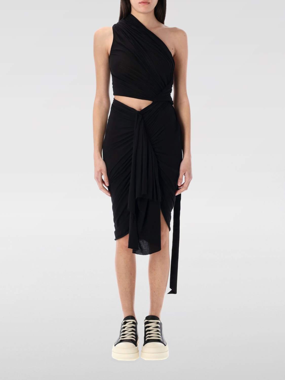 RICK OWENS DRKSHDW ABITO: Abito asimmetrico Rick Owens Drkshdw in cotone , Nero - Img 1