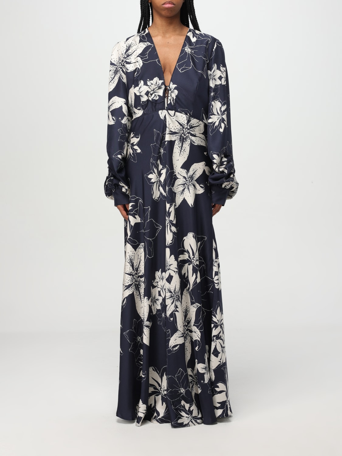 RAQUEL DINIZ ABITO: Abito Raquel Diniz in seta con stampa floreale , Blue - Img 1