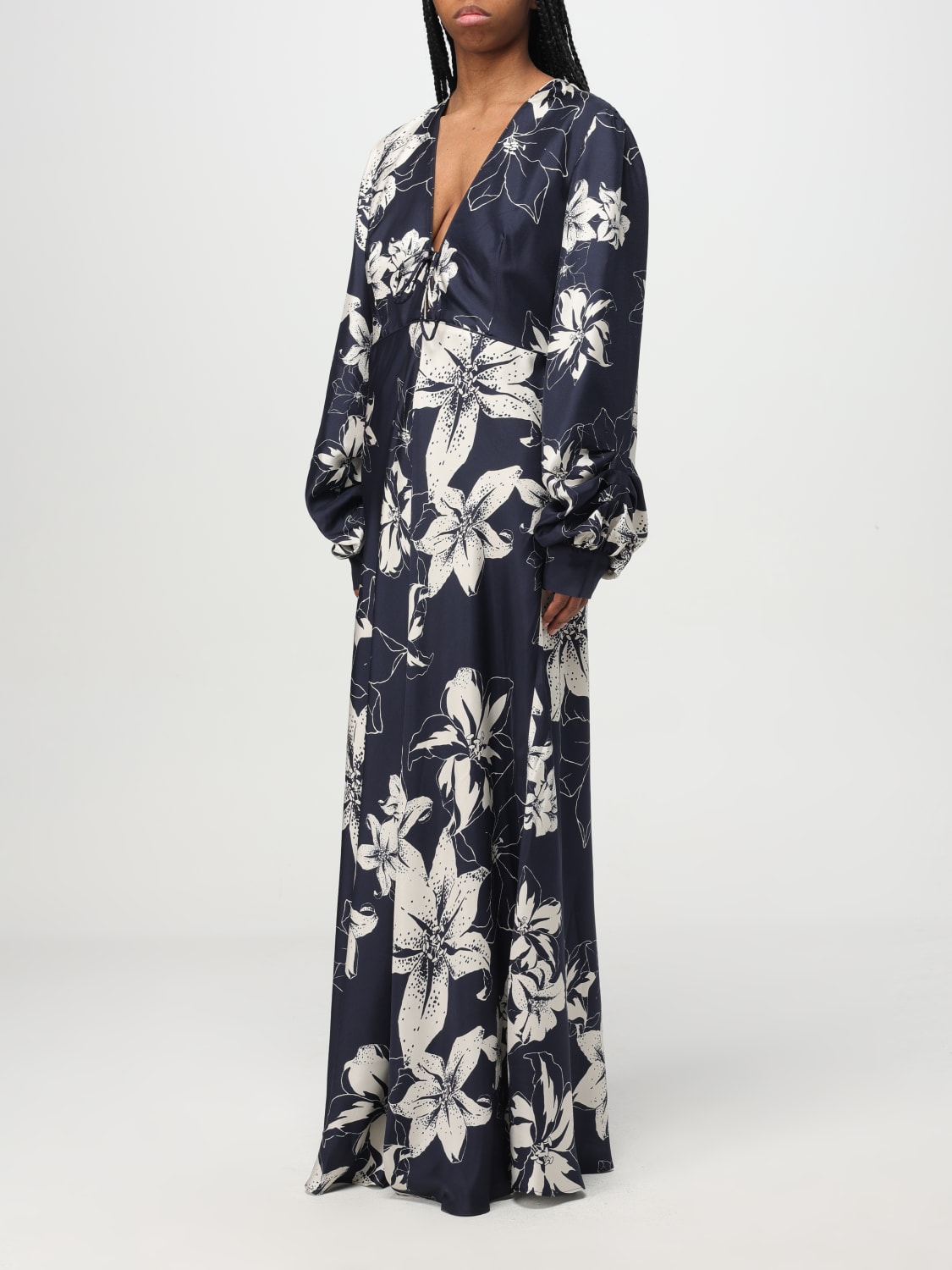 RAQUEL DINIZ ABITO: Abito Raquel Diniz in seta con stampa floreale , Blue - Img 3