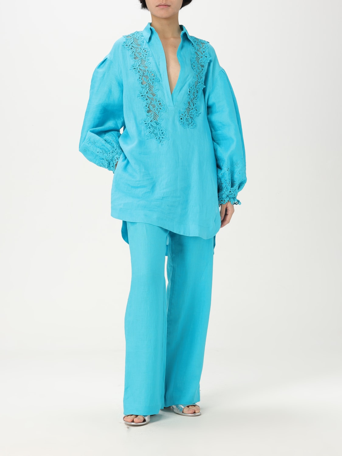 ERMANNO SCERVINO PANTALONE: Pantalone Ermanno Scervino in lino , Turchese - Img 2
