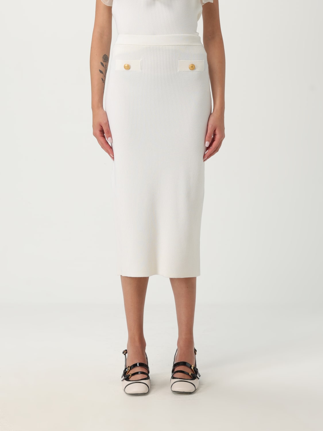 ALESSANDRA RICH GONNA: Gonna a tubino in lana e cashmere Alessandra Rich, Bianco - Img 1