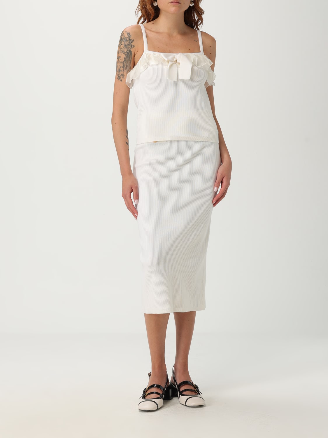 ALESSANDRA RICH GONNA: Gonna a tubino in lana e cashmere Alessandra Rich, Bianco - Img 2