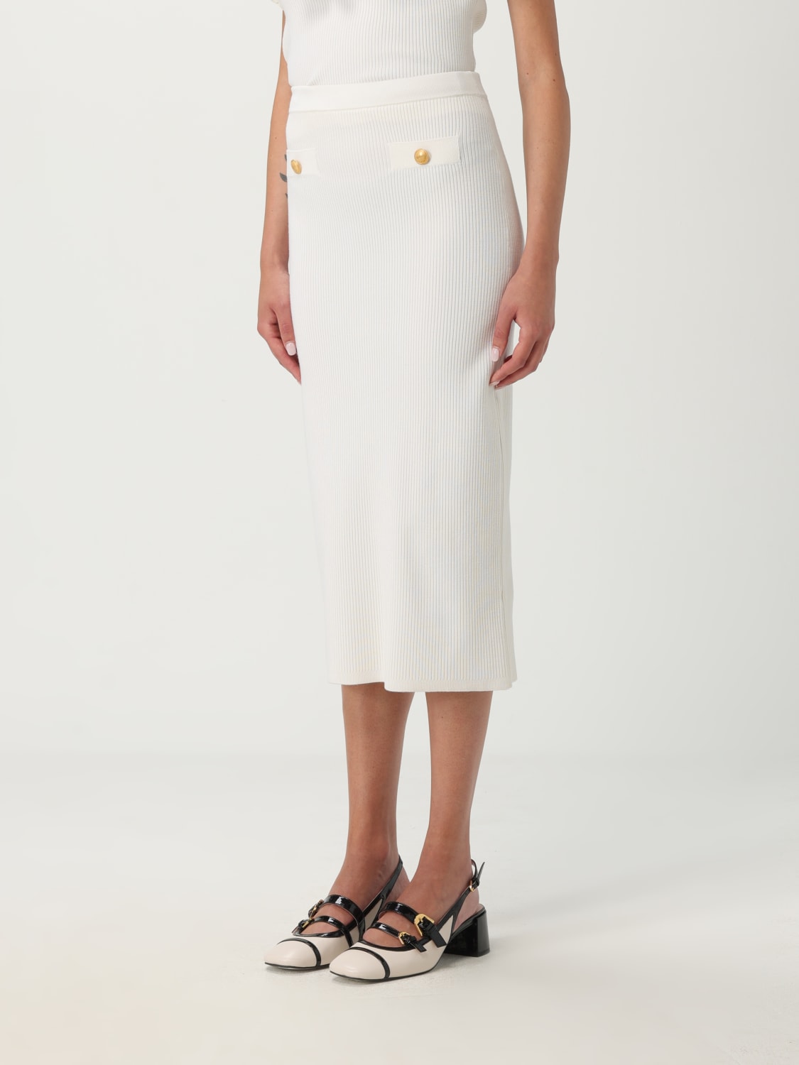 ALESSANDRA RICH GONNA: Gonna a tubino in lana e cashmere Alessandra Rich, Bianco - Img 4