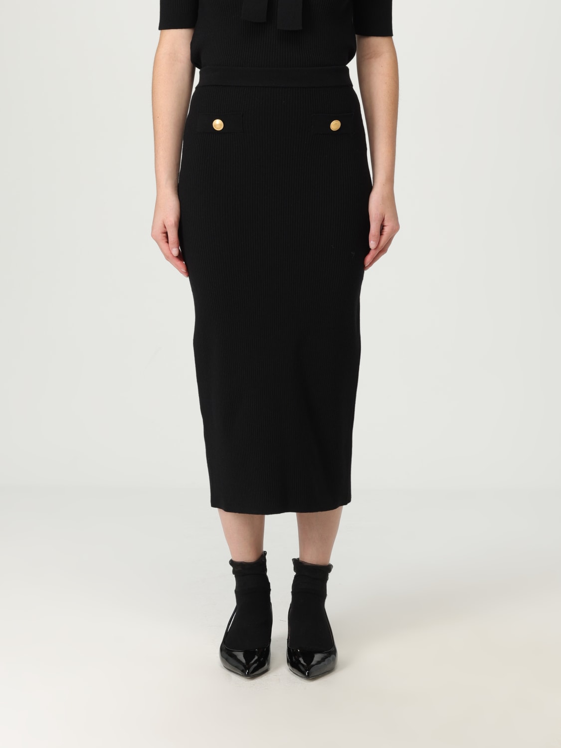 ALESSANDRA RICH GONNA: Gonna a tubino in lana e cashmere Alessandra Rich, Nero - Img 1