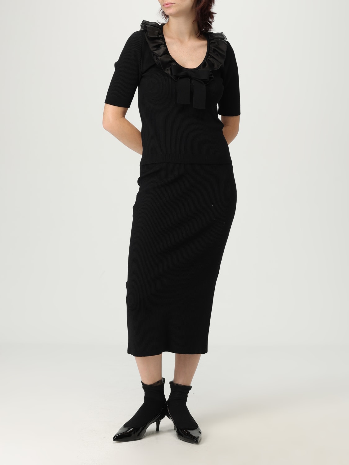 ALESSANDRA RICH GONNA: Gonna a tubino in lana e cashmere Alessandra Rich, Nero - Img 2