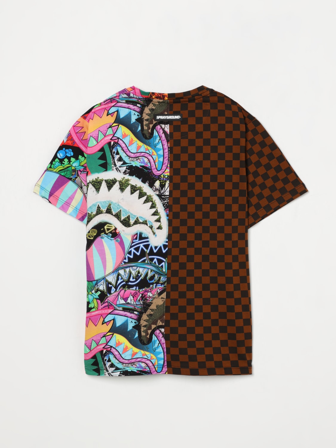 SPRAYGROUND T-SHIRT: T-shirt in cotone Sprayground con stampe grafiche a scacchi, Marrone - Img 2