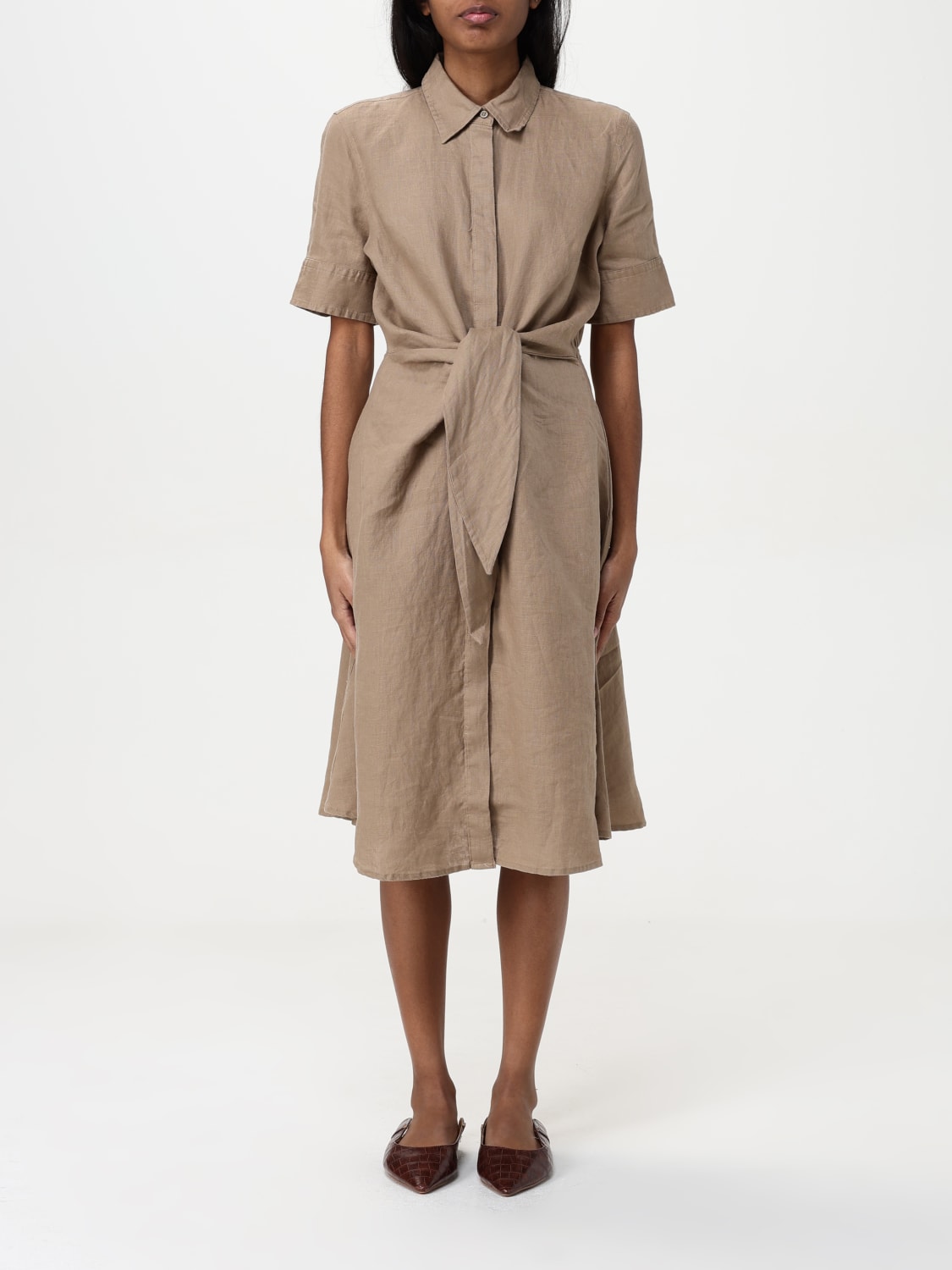 LAUREN RALPH LAUREN ABITO: Abito chemisier Lauren Ralph Lauren in lino , Marrone - Img 1