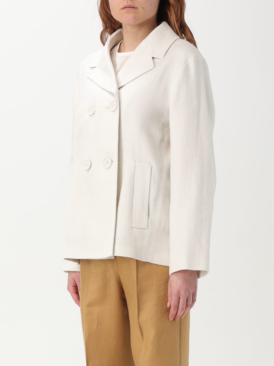 'S MAX MARA GIACCA: Caban 'S Max Mara in lino e cotone , Beige - Img 3