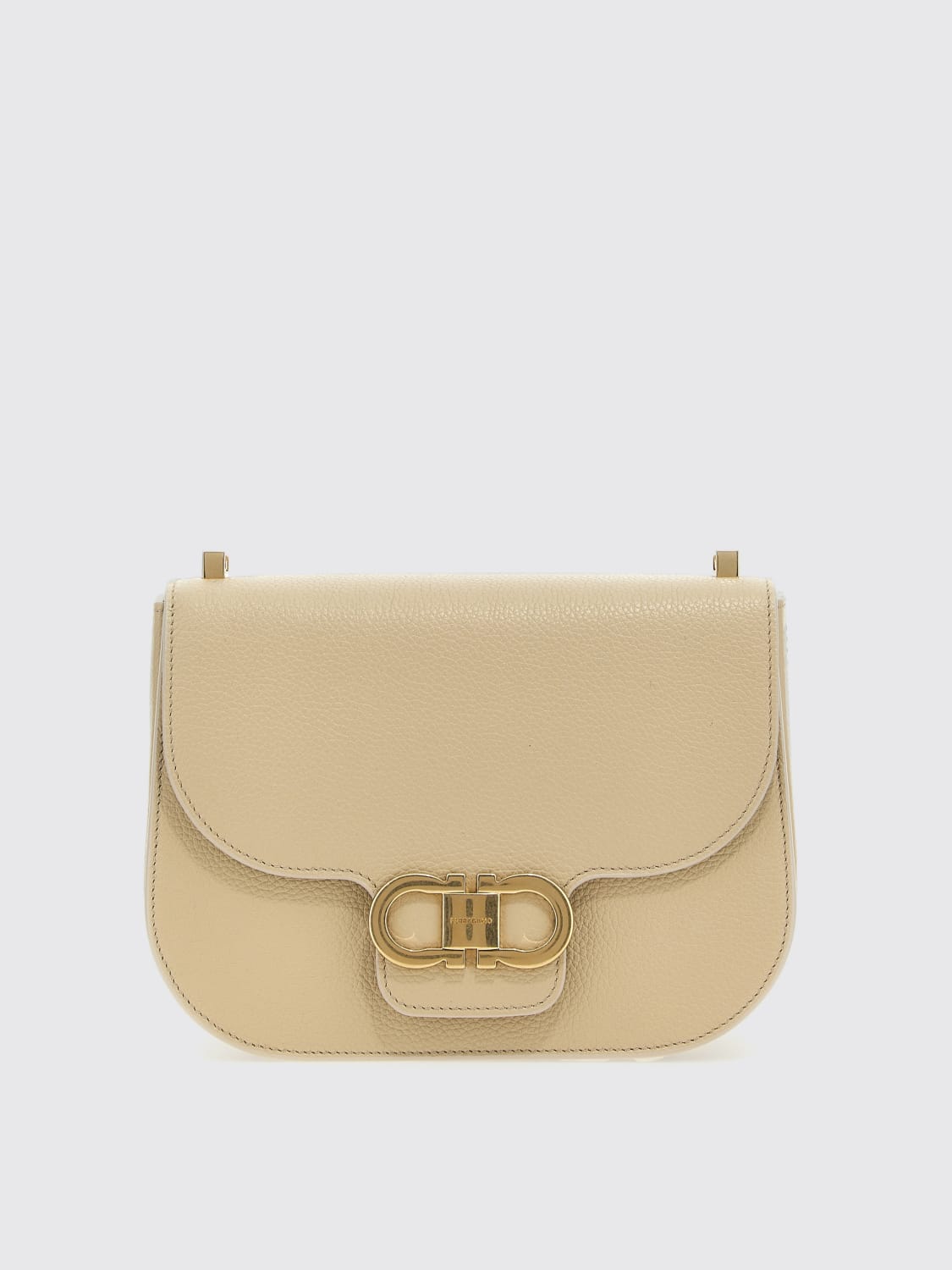 FERRAGAMO: Borsa a tracolla Gancini doppio - Beige | Borsa