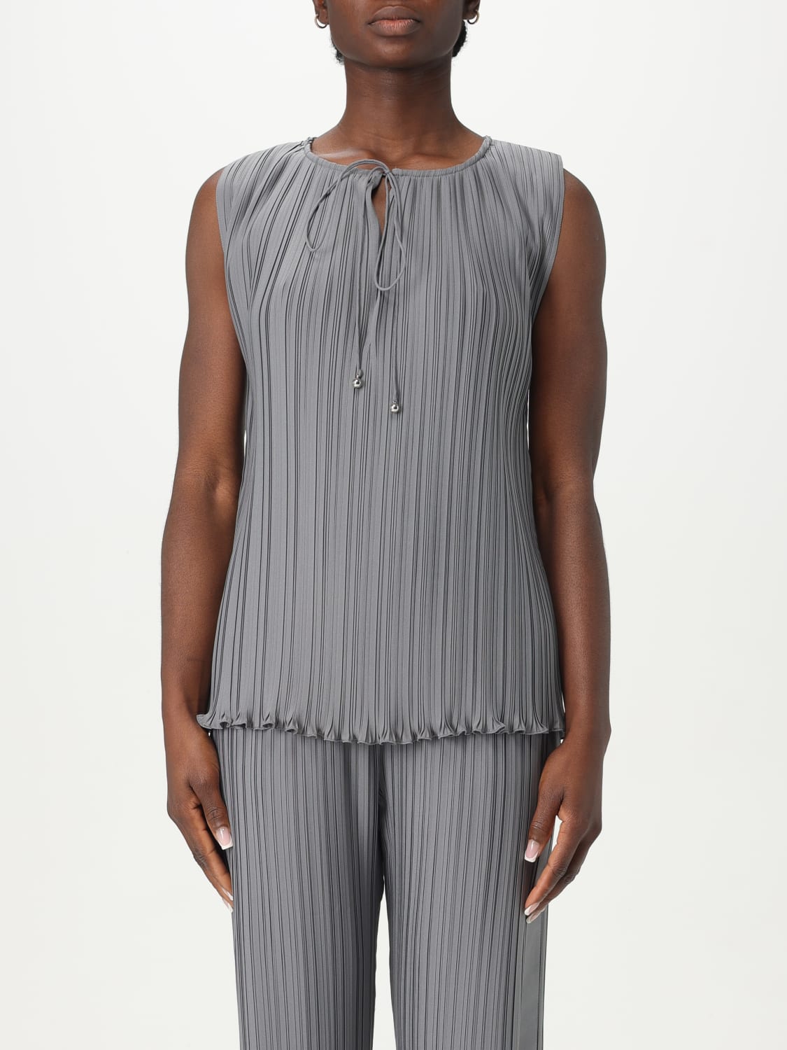 LANVIN TOP E BLUSE: Top plissettato Lanvin in crêpe, Acciaio - Img 1
