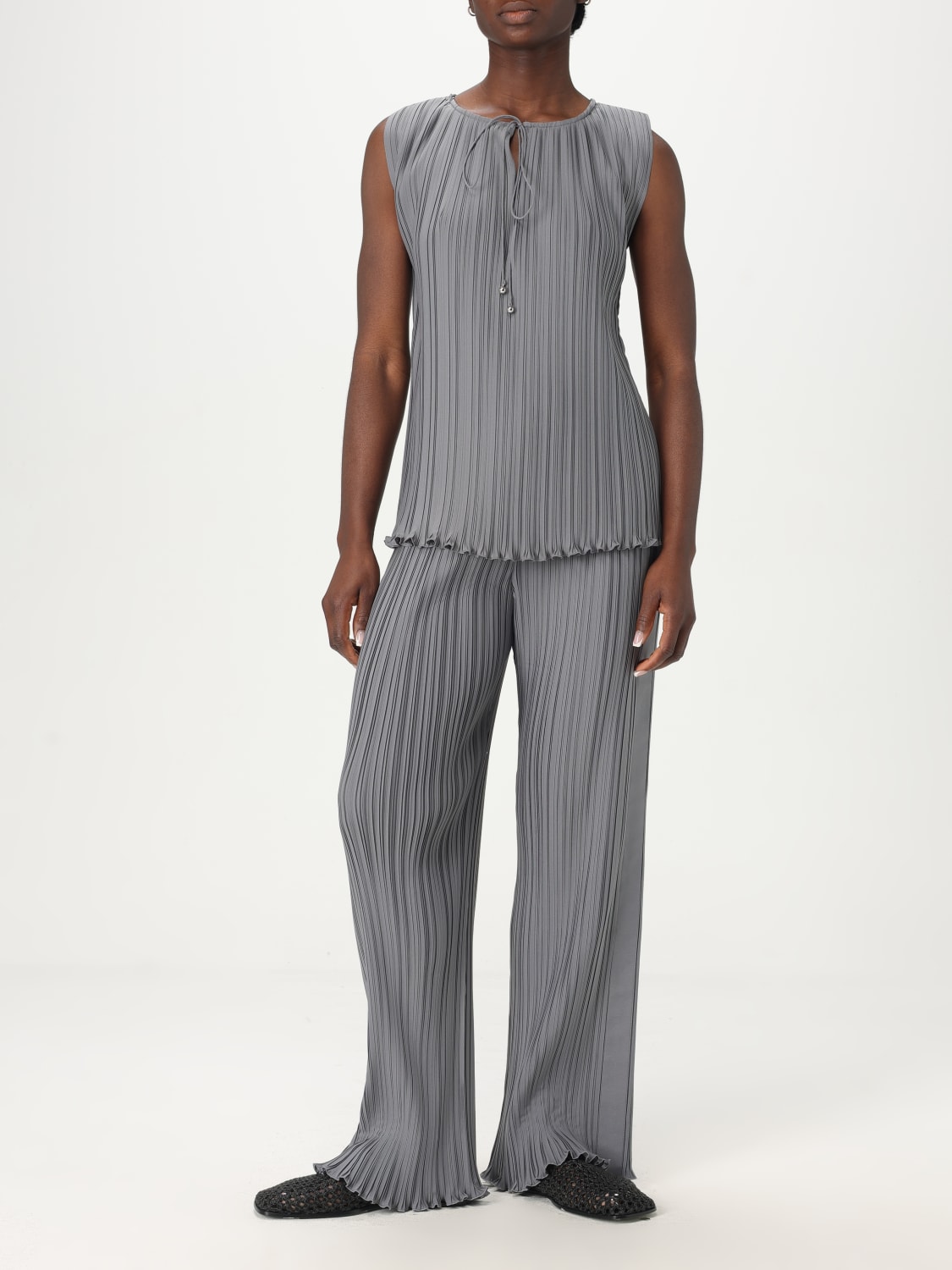 LANVIN TOP E BLUSE: Top plissettato Lanvin in crêpe, Acciaio - Img 2