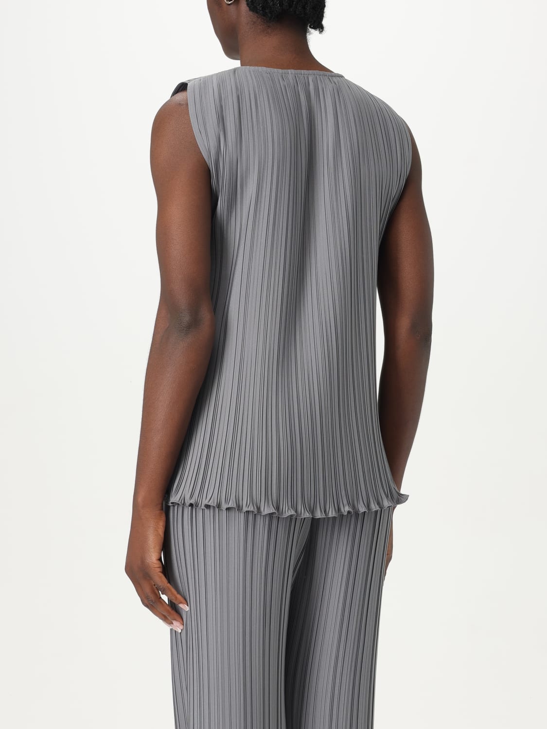 LANVIN TOP E BLUSE: Top plissettato Lanvin in crêpe, Acciaio - Img 3