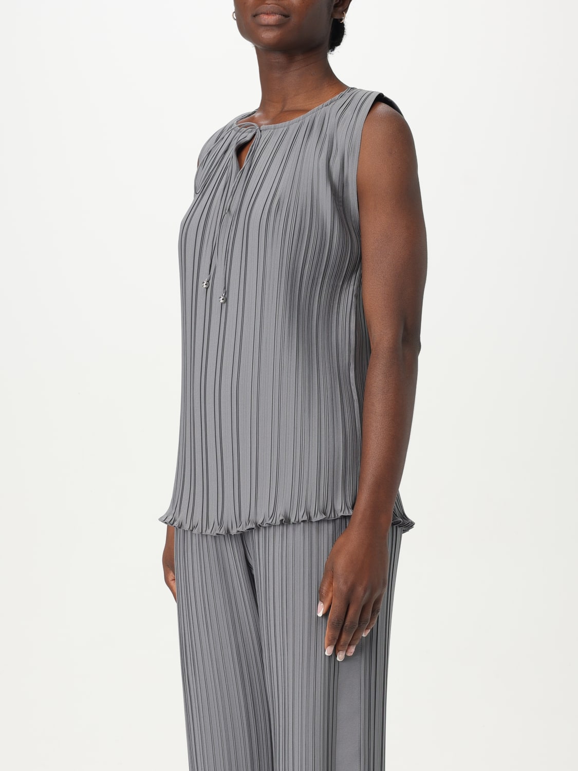 LANVIN TOP E BLUSE: Top plissettato Lanvin in crêpe, Acciaio - Img 4