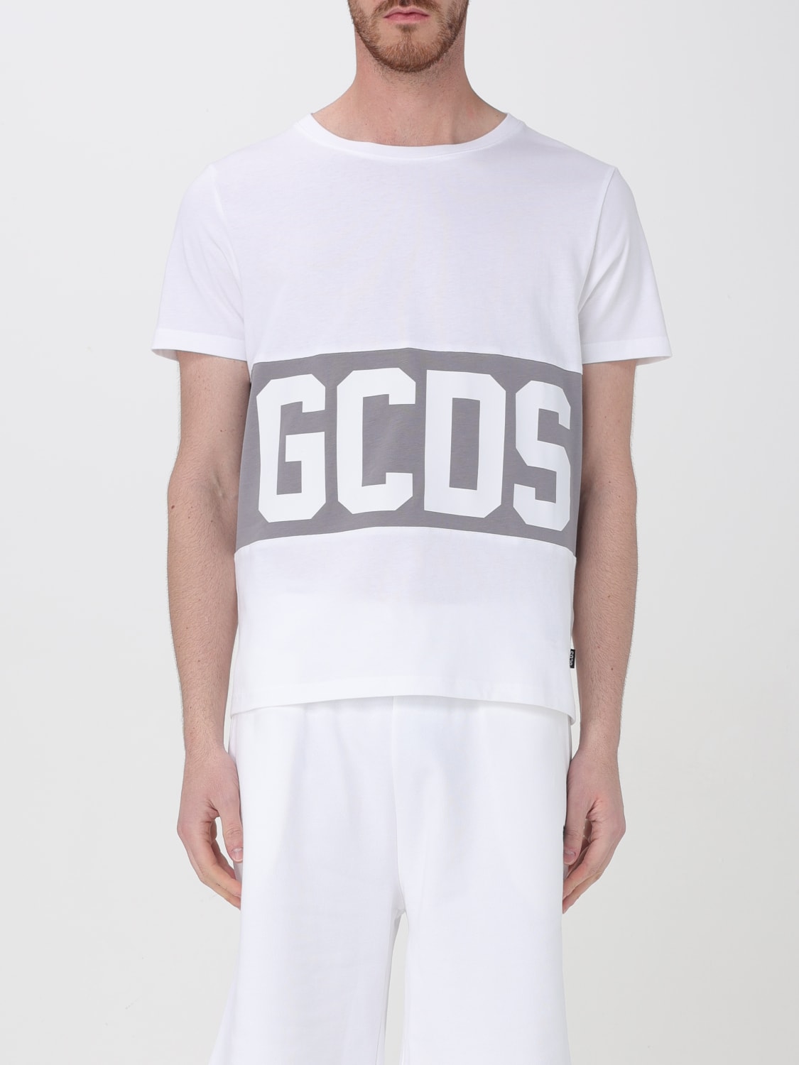 GCDS T-SHIRT: T-shirt in cotone con maxi logo GCDS, Bianco - Img 1