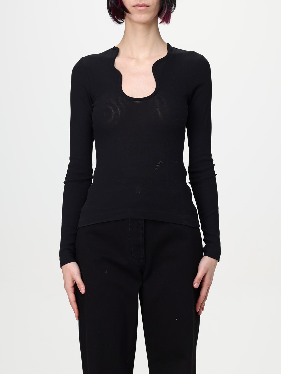 FERRAGAMO T-SHIRT: T-shirt in cotone con scollatura a onde Ferragamo, Bianco - Img 1