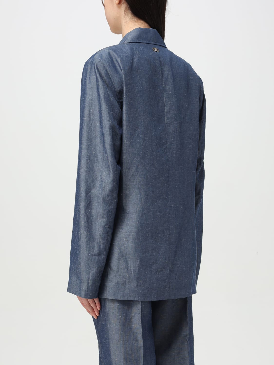 ジャケット LIU JO Women Jackets WA5131T4818 9481 BLUE WA5131T4818 Liujo Check Linen Blazer