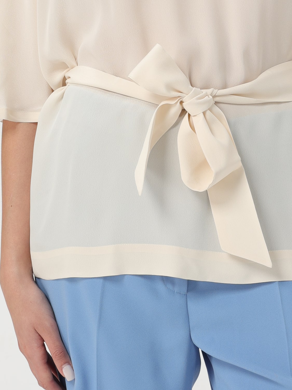 LIU JO: viscose blouse with belt - Blush Pink | Liu Jo top