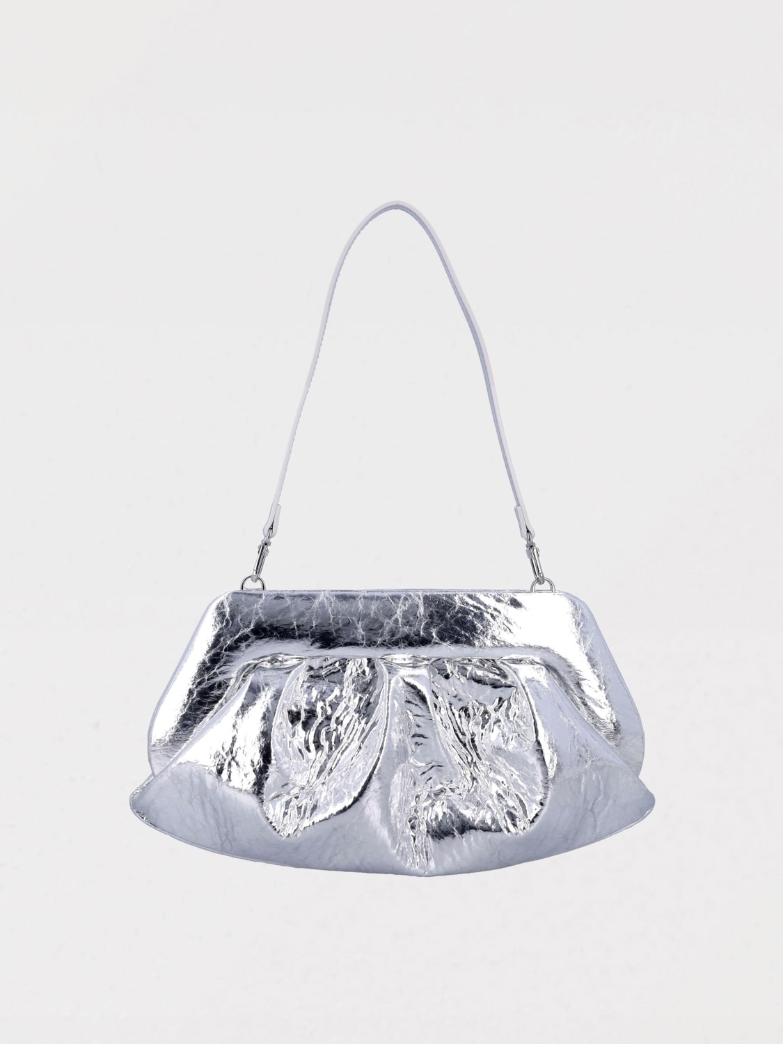 THEMOIRÈ CLUTCH: Clutch Emera Themoirè in pelle vegana laminata , Argento - Img 1