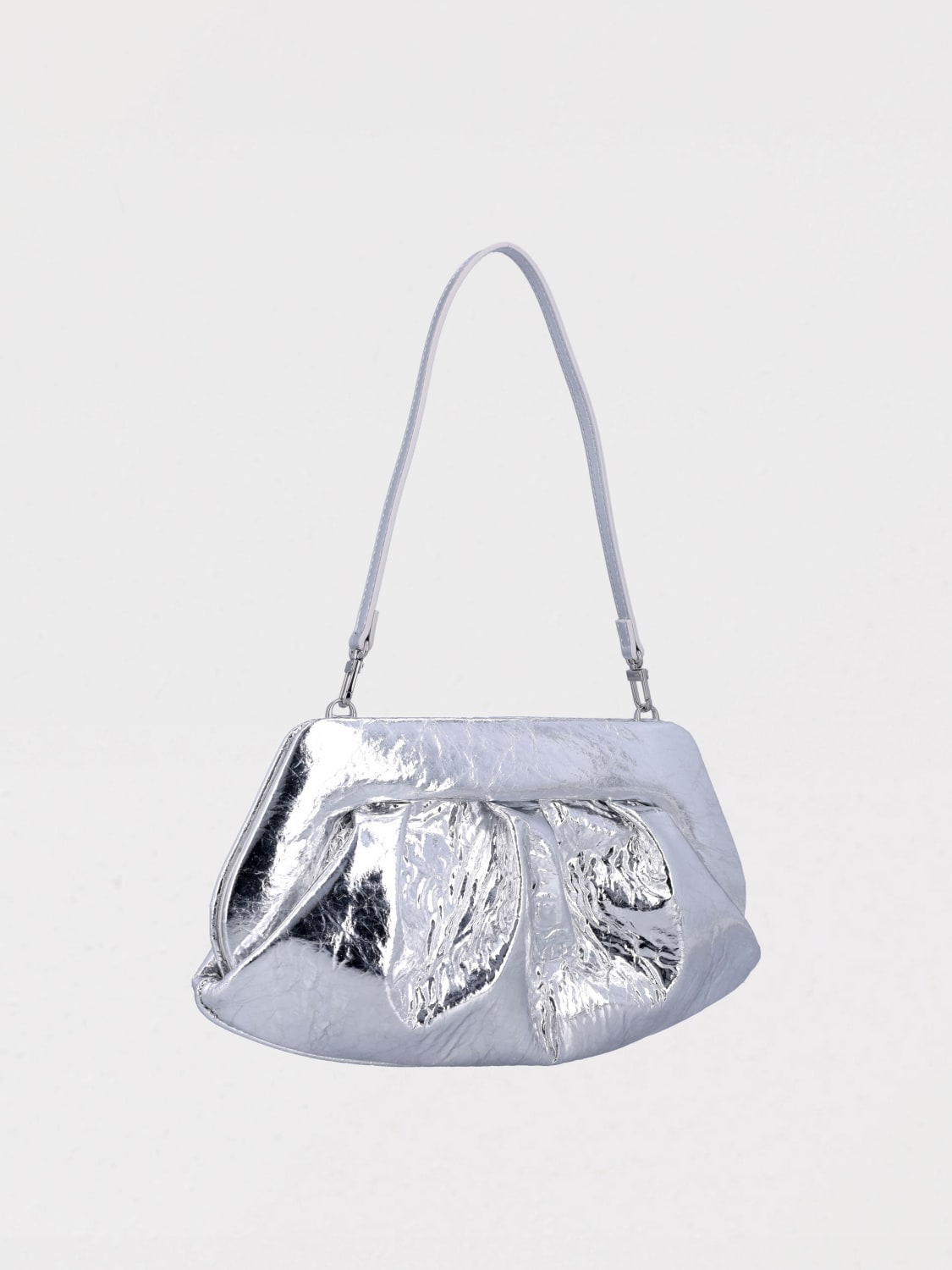 THEMOIRÈ CLUTCH: Clutch Emera Themoirè in pelle vegana laminata , Argento - Img 2