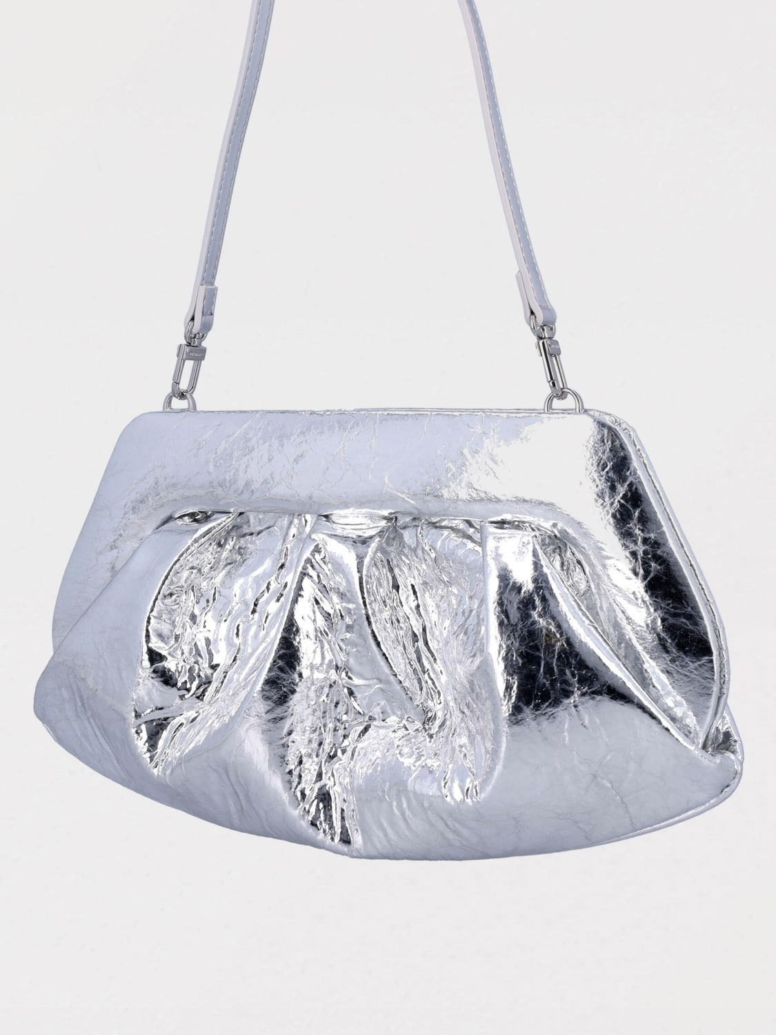 THEMOIRÈ CLUTCH: Clutch Emera Themoirè in pelle vegana laminata , Argento - Img 3