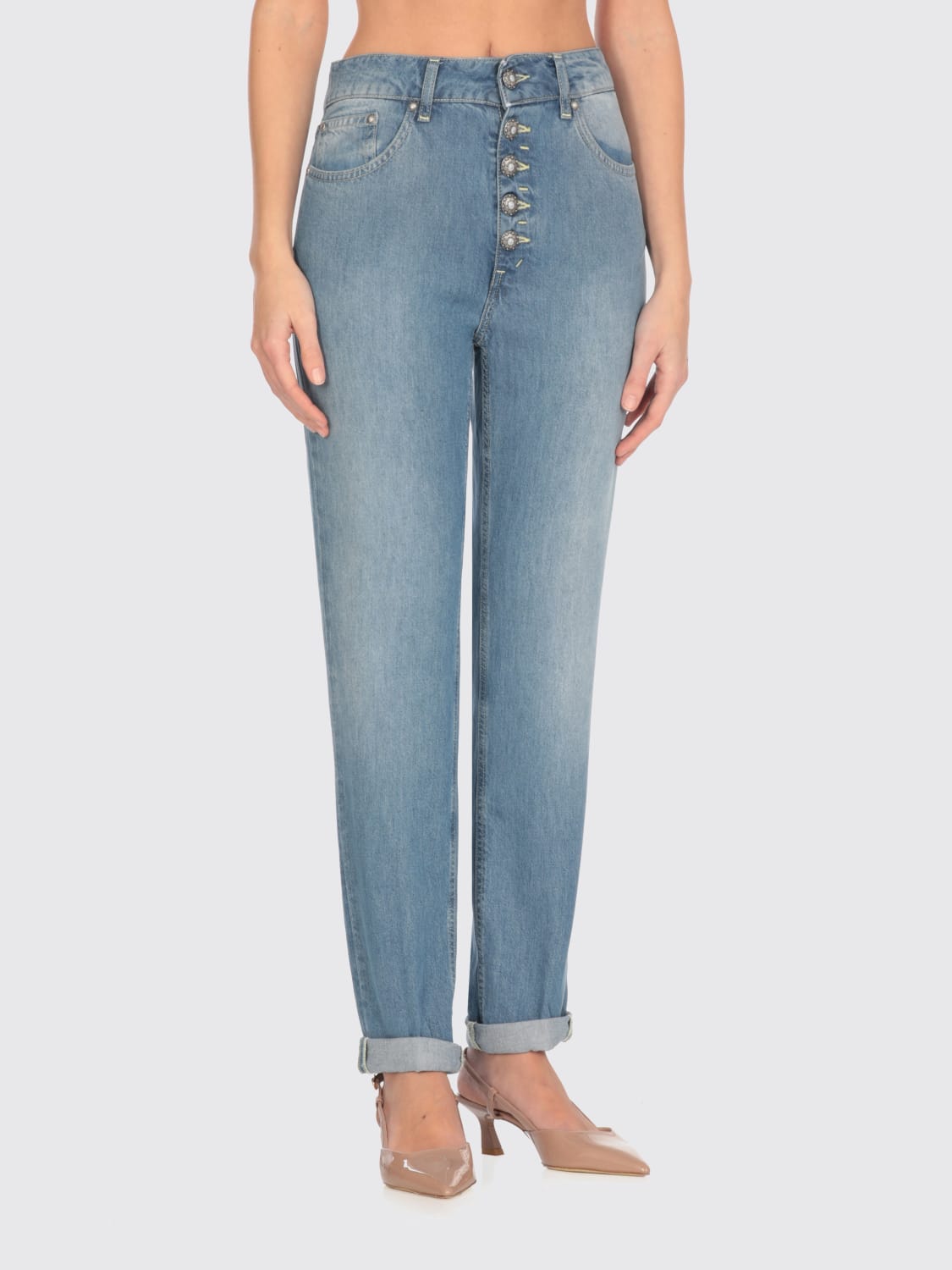 パンツ DONDUP Women Straight Pants DP268B DF0266 IO8800 Blue Judy Blue Women's Mid Rise Tummy Control Straight Jeans