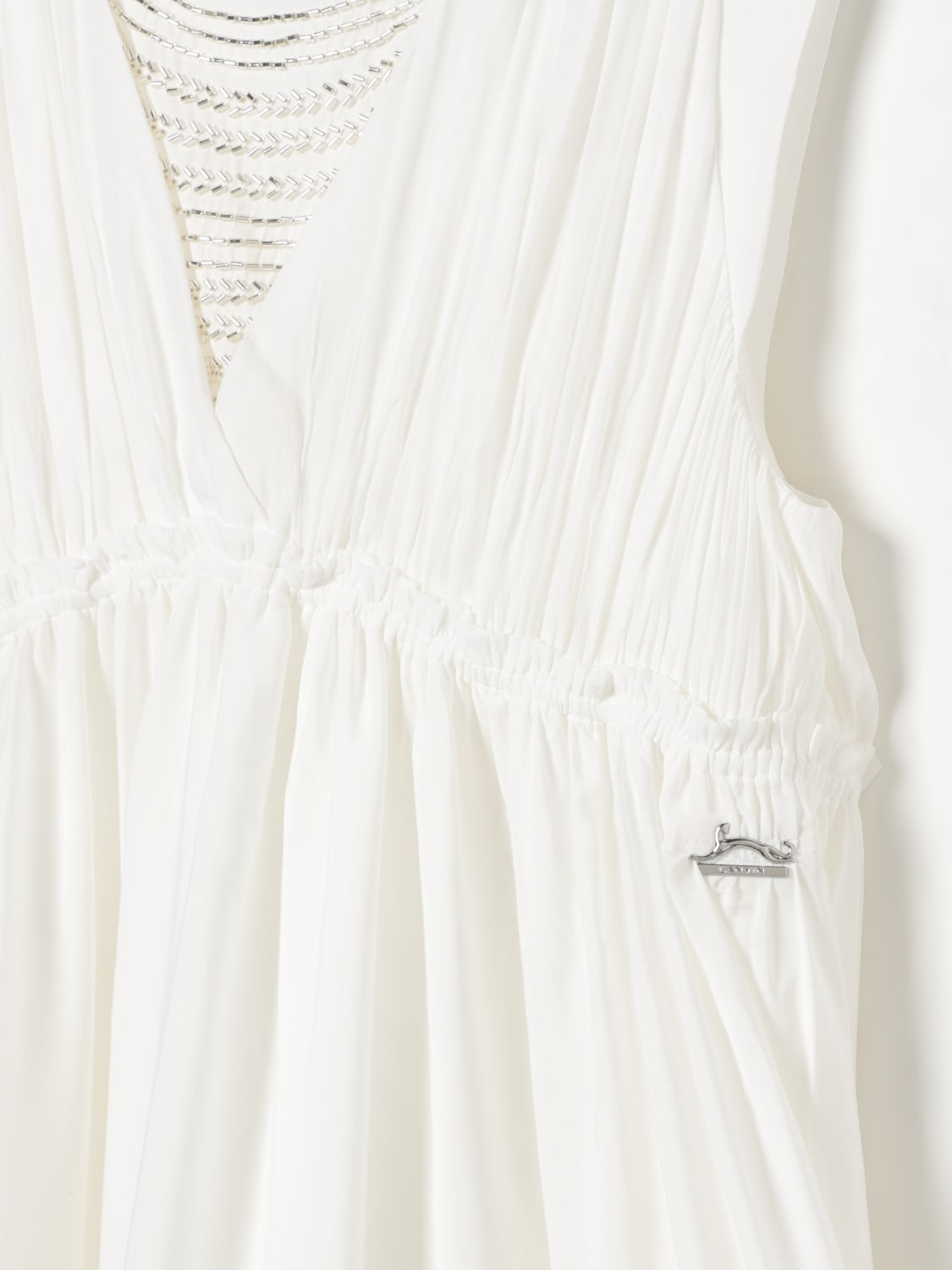 LANVIN ABITO: Abito a v Lanvin con perline, Bianco - Img 3