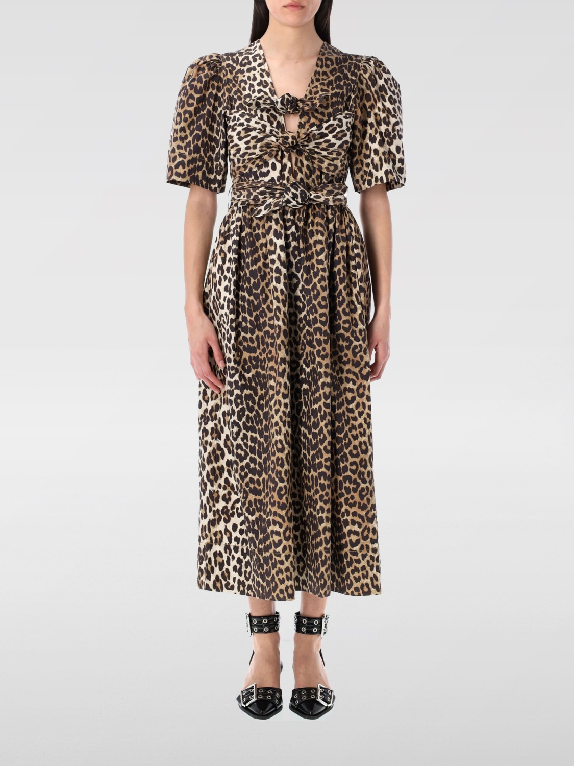 GANNI 连衣裙: 连衣裙 女士 Ganni, 棕色 - Img 1