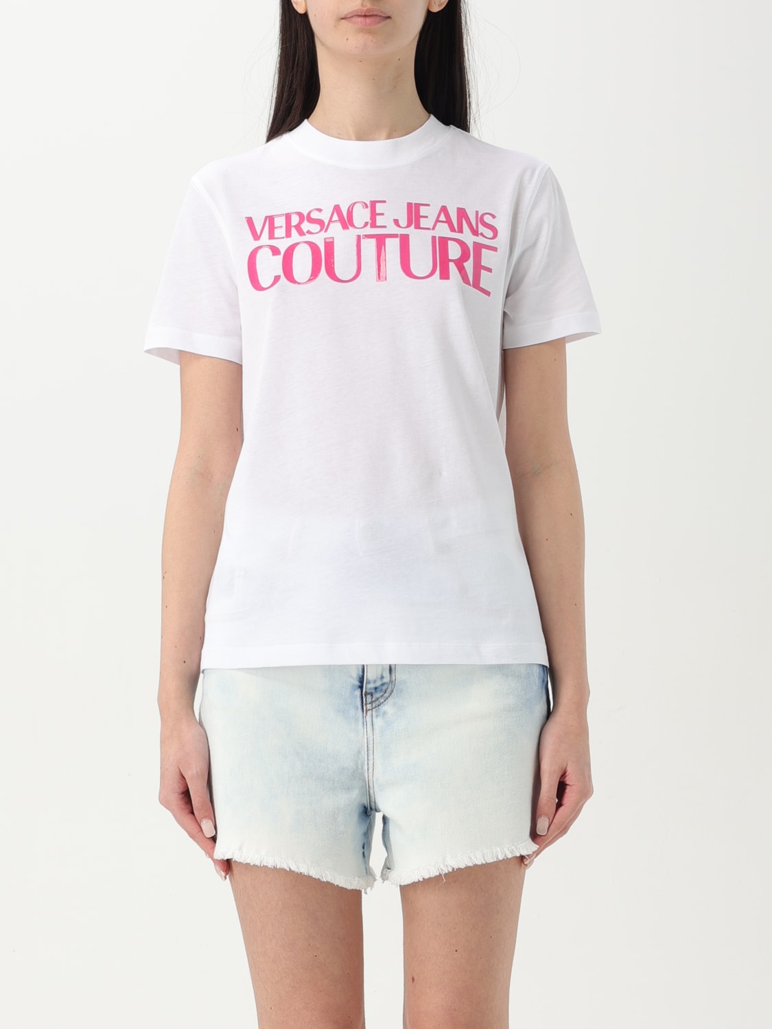 VERSACE JEANS COUTURE T-SHIRT: T-shirt in cotone con logo Versace Jeans Couture, Bianco - Img 1