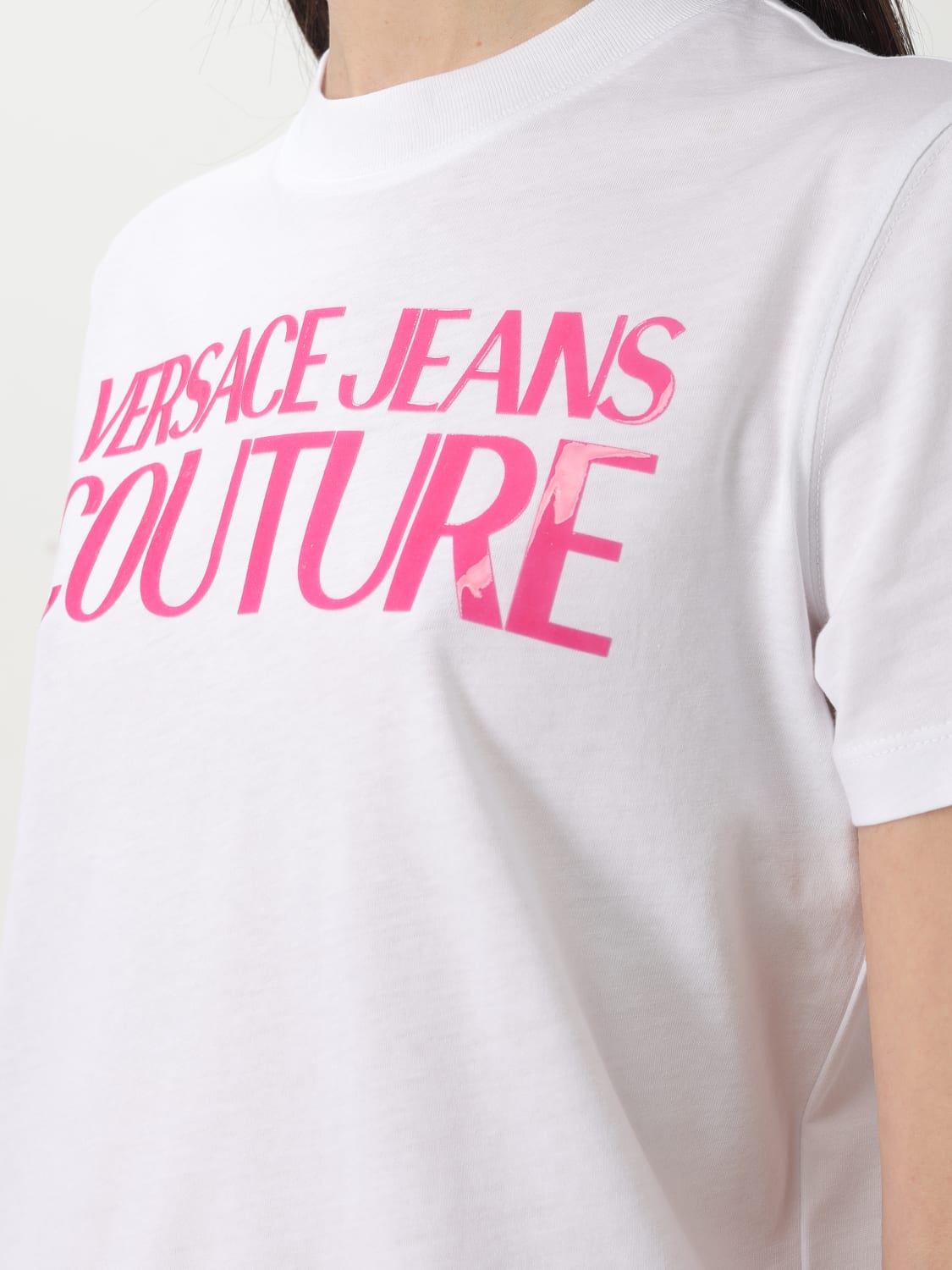 VERSACE JEANS COUTURE T-SHIRT: T-shirt in cotone con logo Versace Jeans Couture, Bianco - Img 3