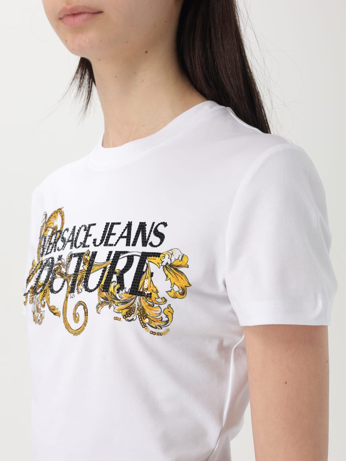 Tシャツ・カットソー VERSACE JEANS COUTURE Woman T-Shirt White 78HAHC05CJ02C G03 VERSACE JEANS COUTURE：Tシャツ レディース - ホワイト