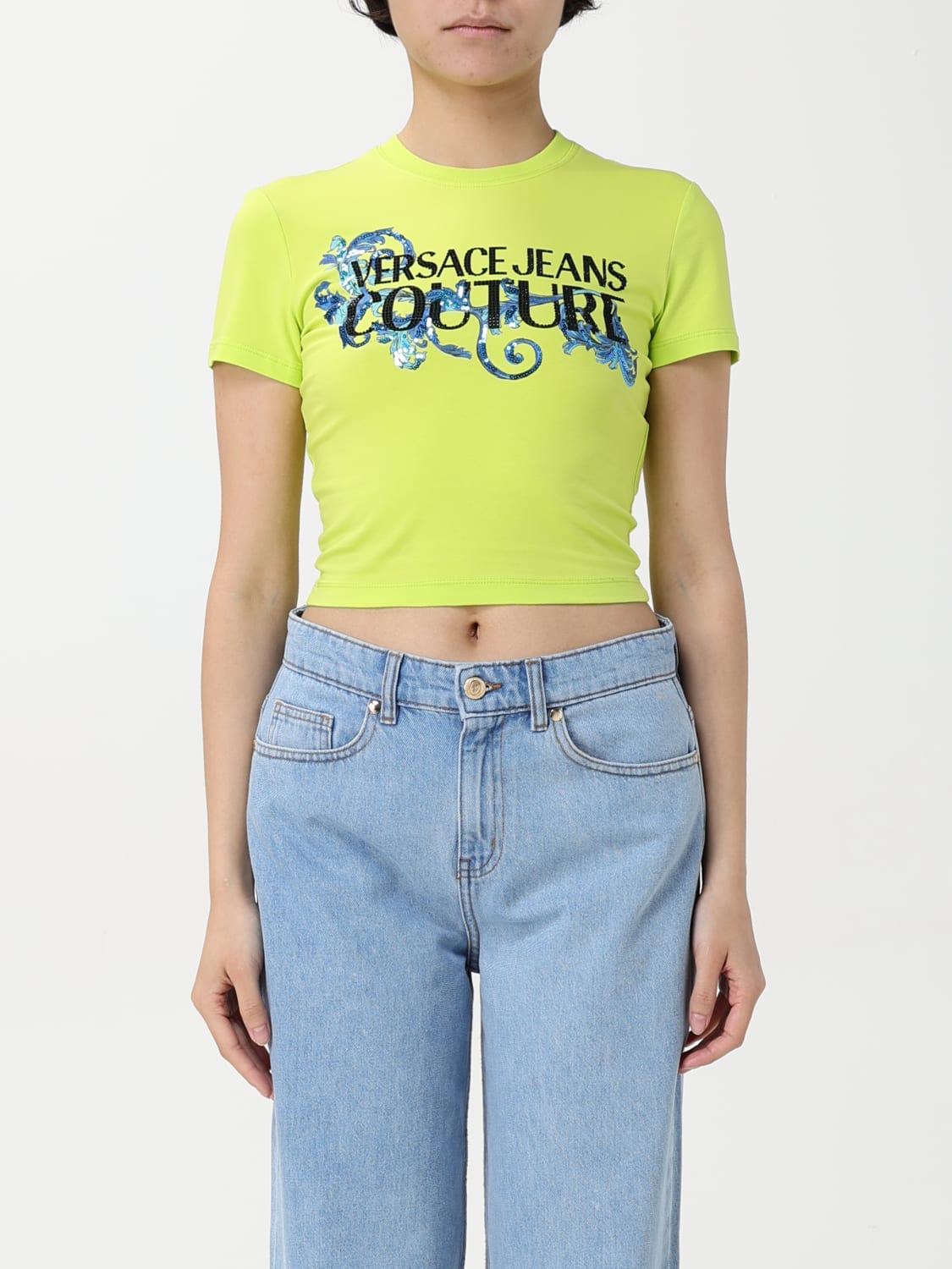 VERSACE JEANS COUTURE T-SHIRT: T-shirt woman Versace Jeans Couture, Green - Img 1