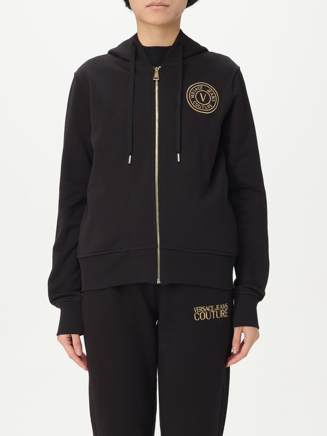 VERSACE JEANS COUTURE FELPA: Felpa con cappuccio Versace Jeans Couture, Nero - Img 1