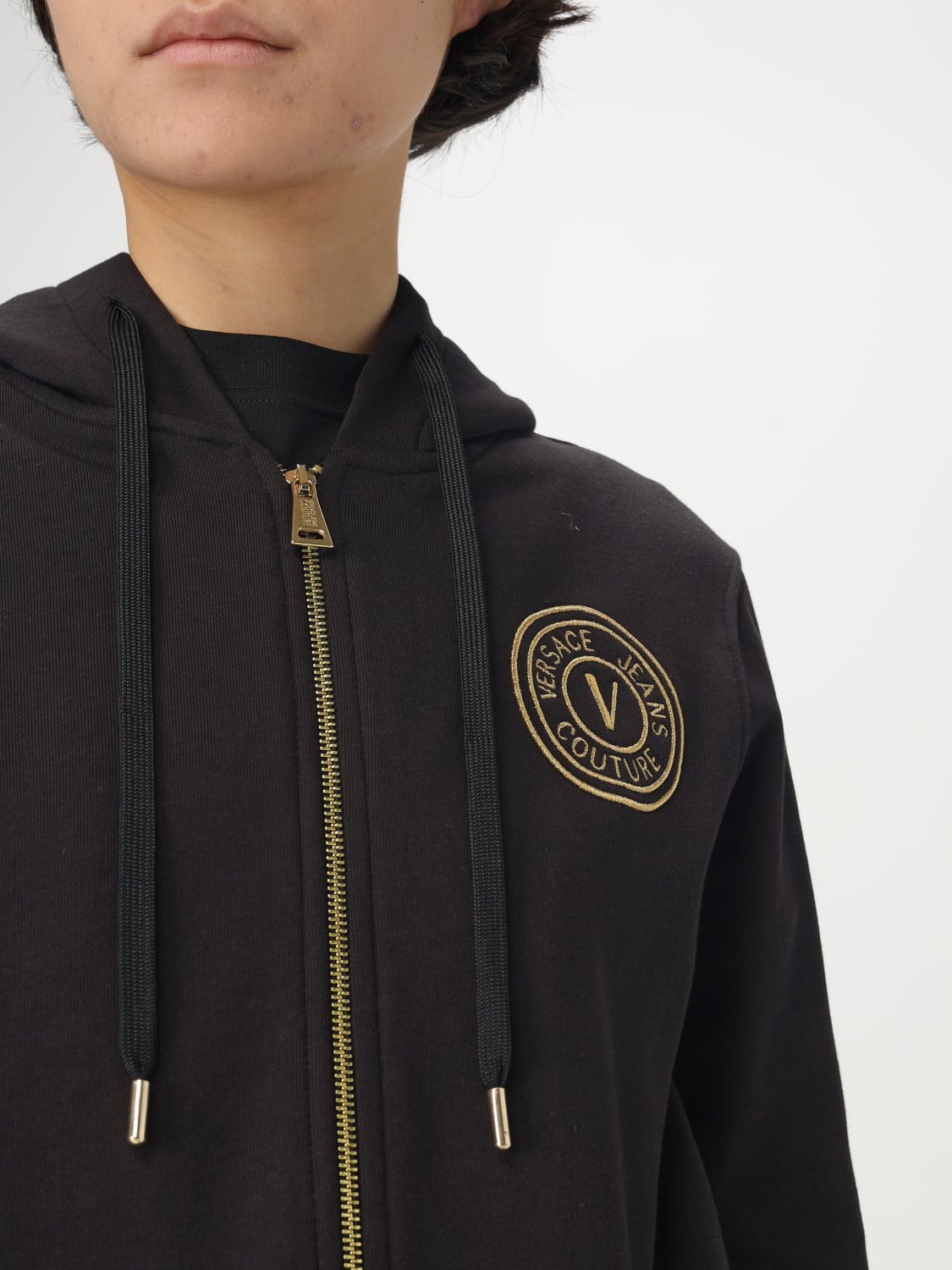 VERSACE JEANS COUTURE FELPA: Felpa con cappuccio Versace Jeans Couture, Nero - Img 3