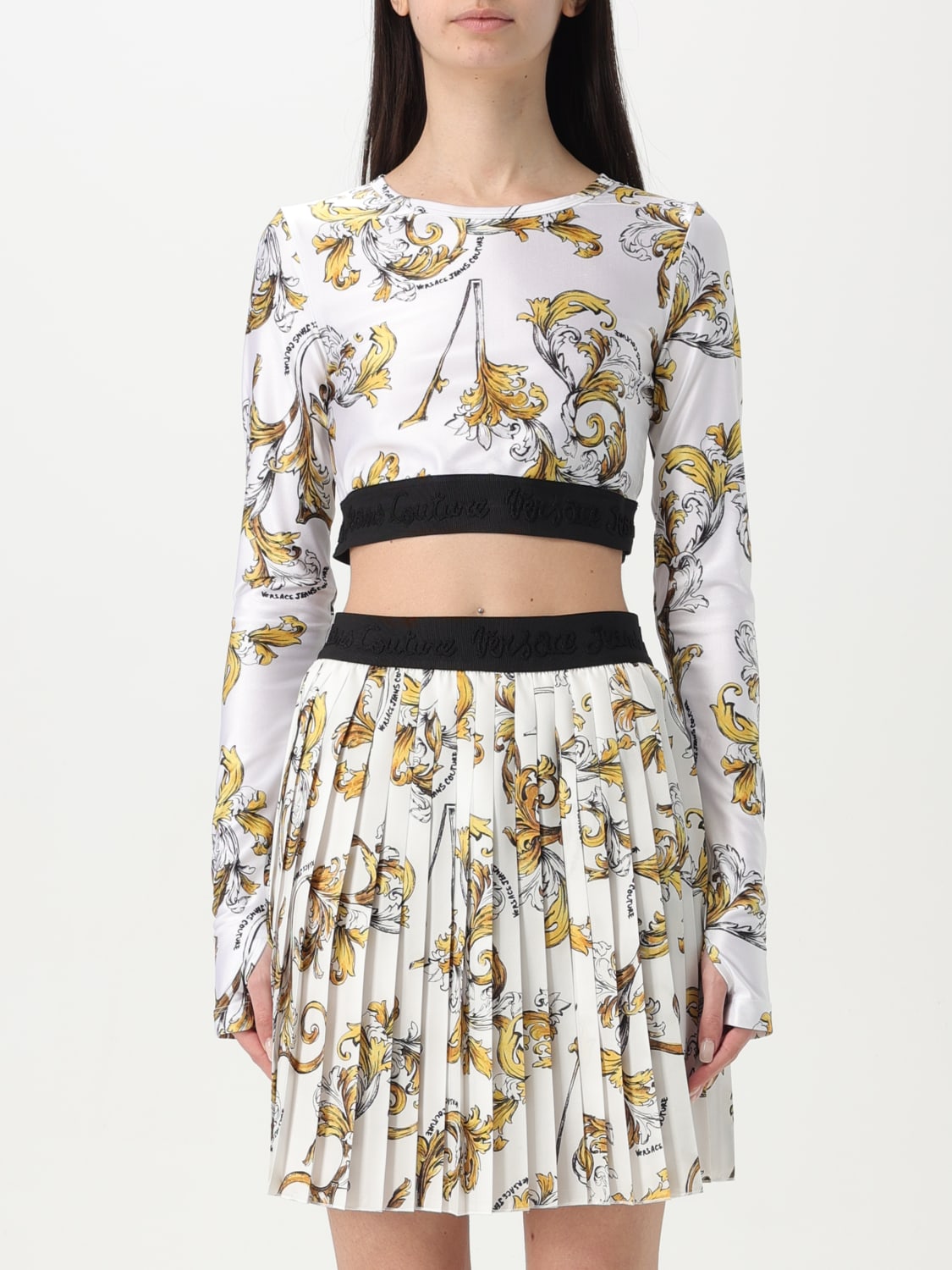 VERSACE JEANS COUTURE クロップドトップス　新品タグ付き VERSACE JEANS COUTURE: crop top with Baroque print - White