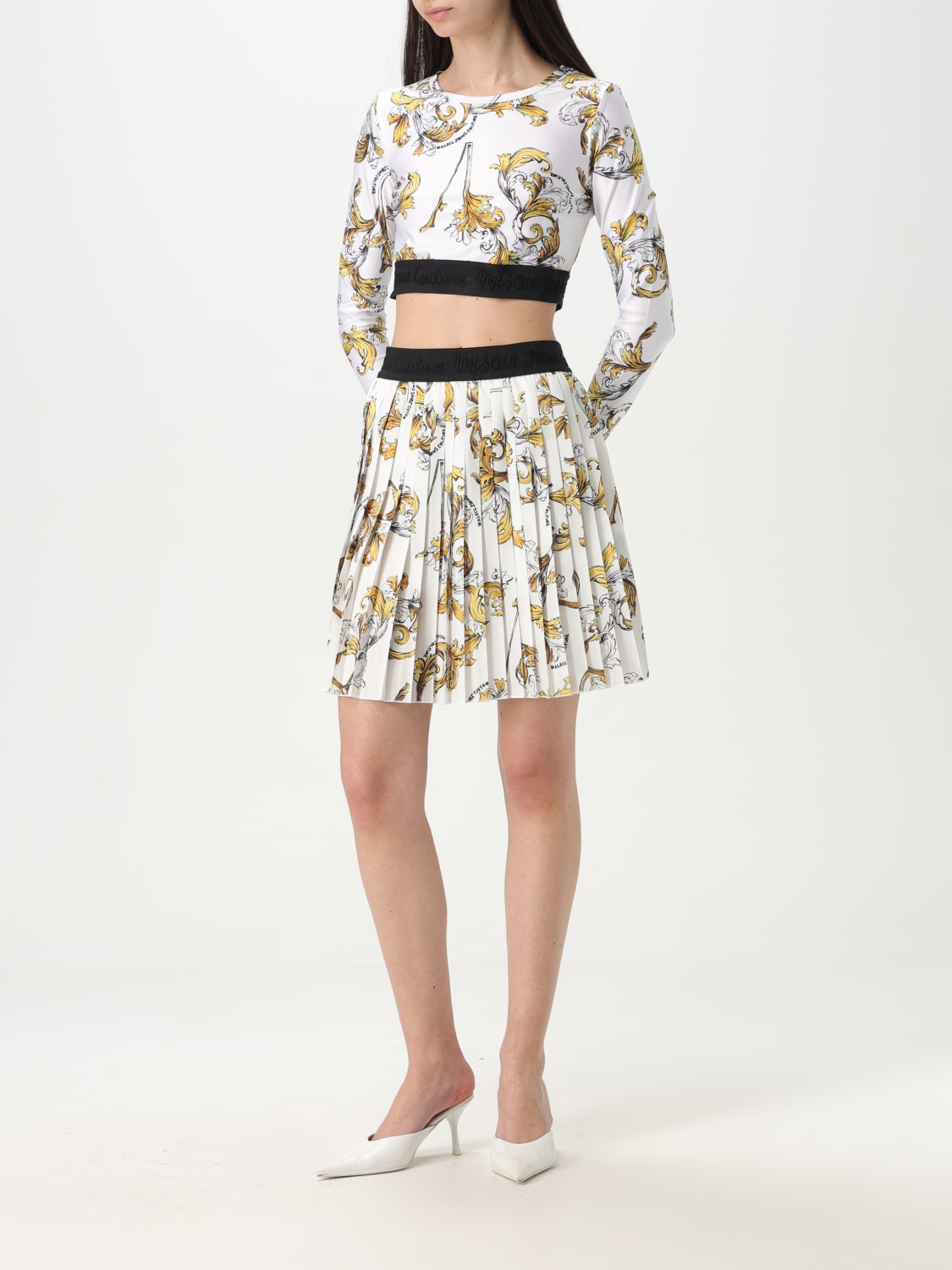 VERSACE JEANS COUTURE: crop top with Baroque print - White